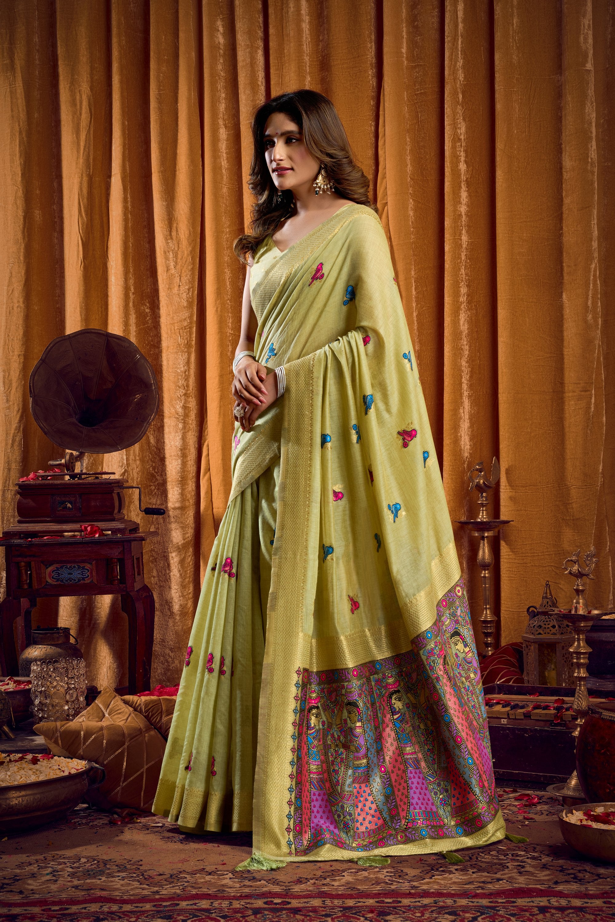 Tanisha Saree - Lime Green - Full View