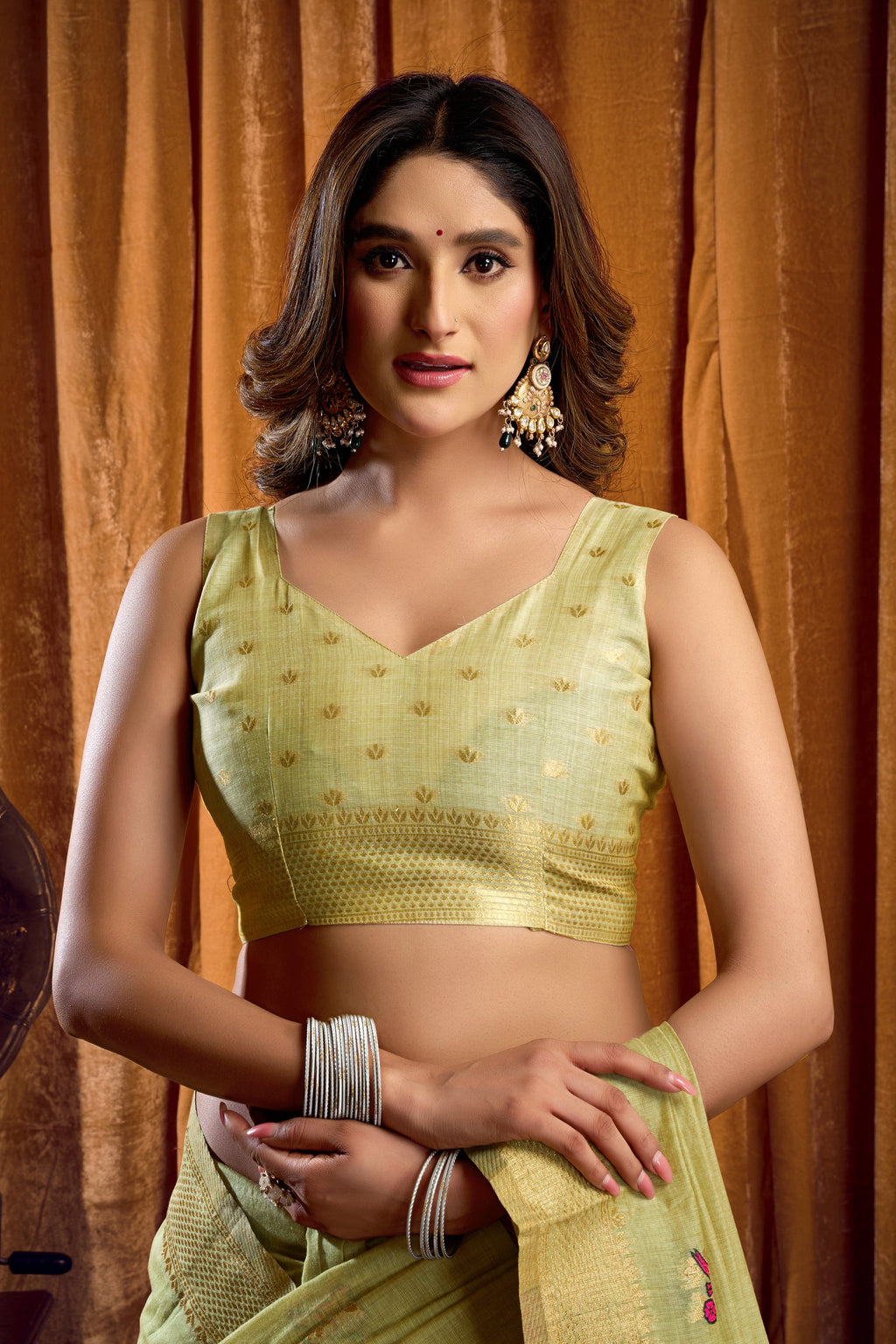 Tanisha Saree - Lime Green - Side View