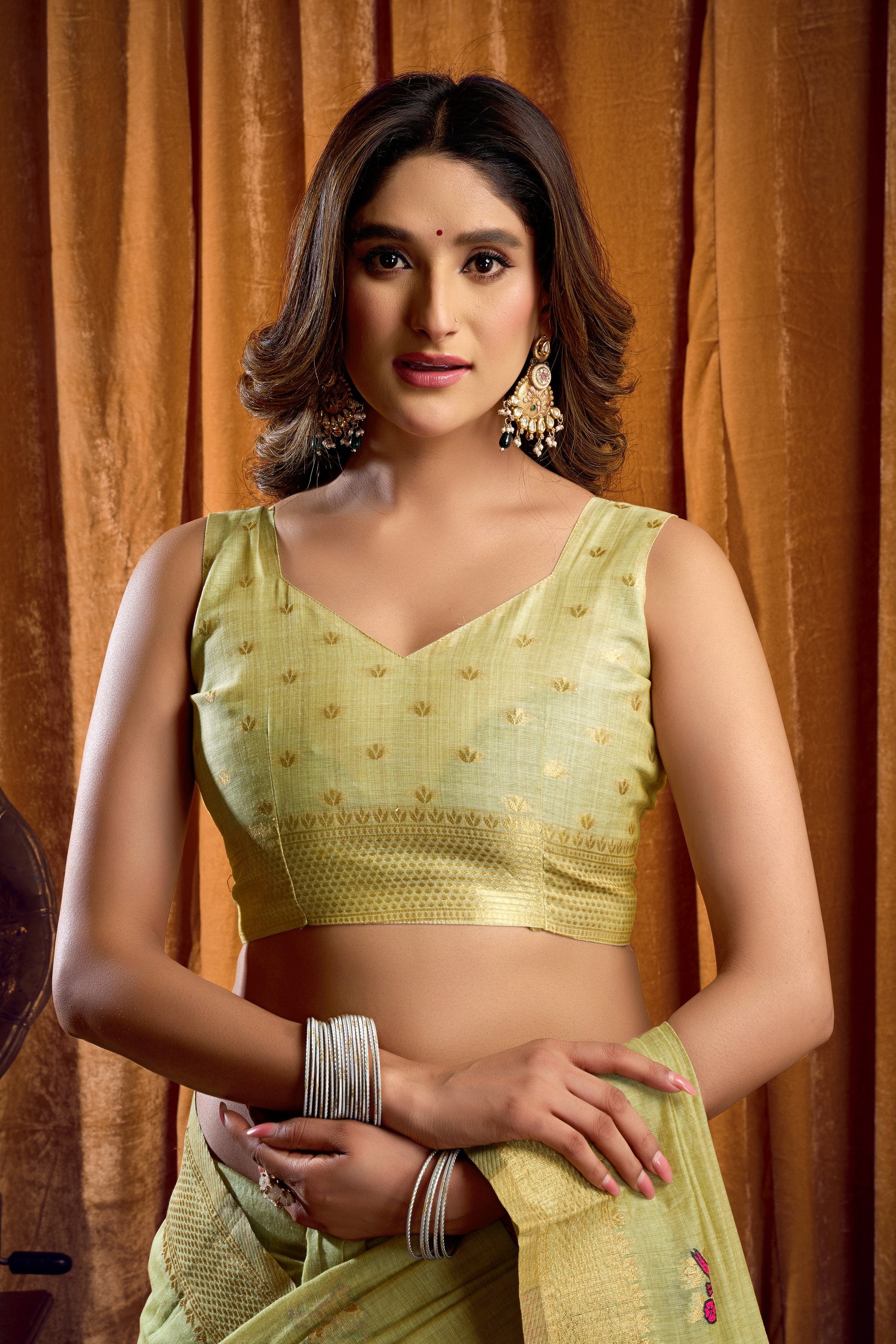 Tanisha Saree - Lime Green - Side View