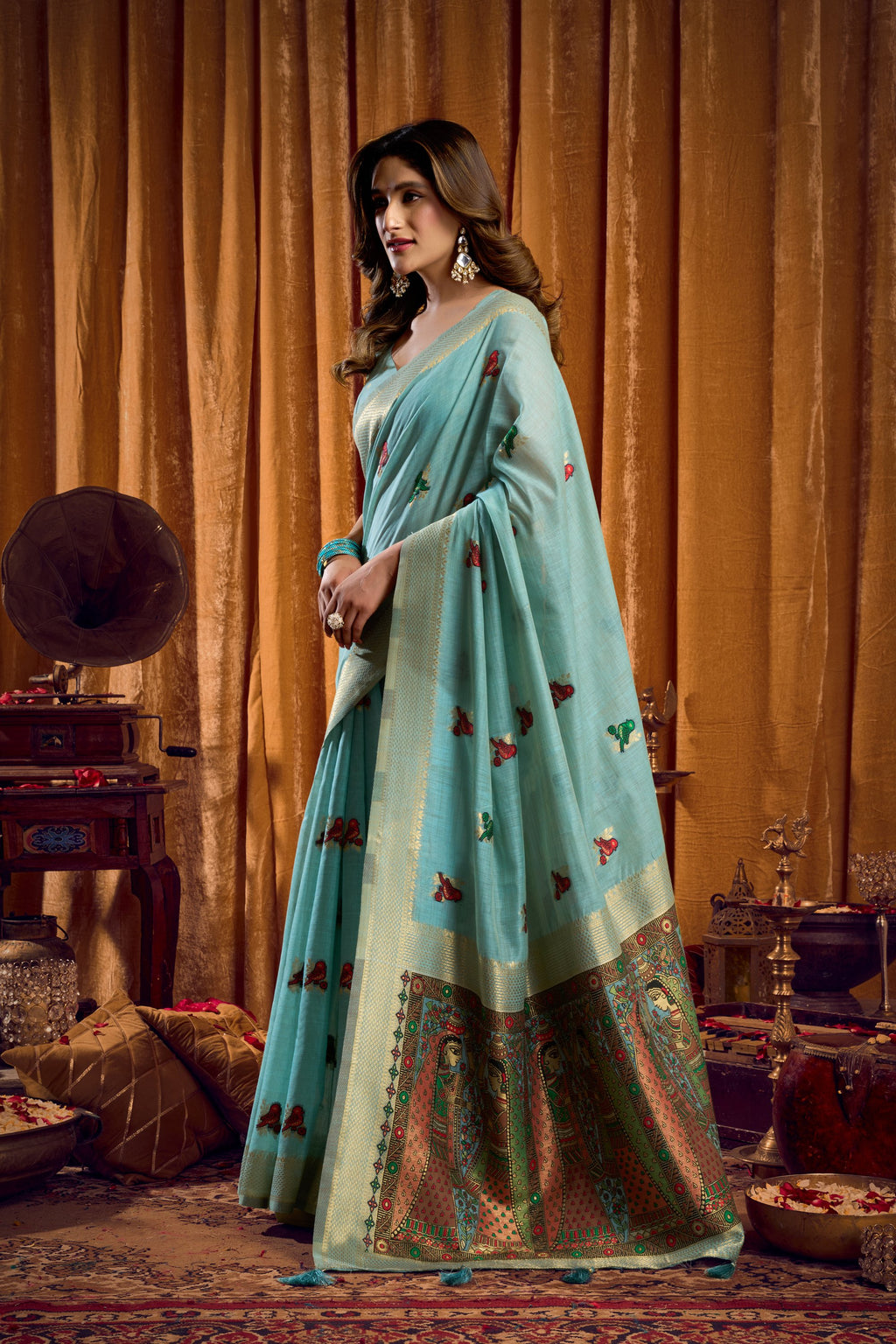 Tanisha Saree - Mint Green - Full View