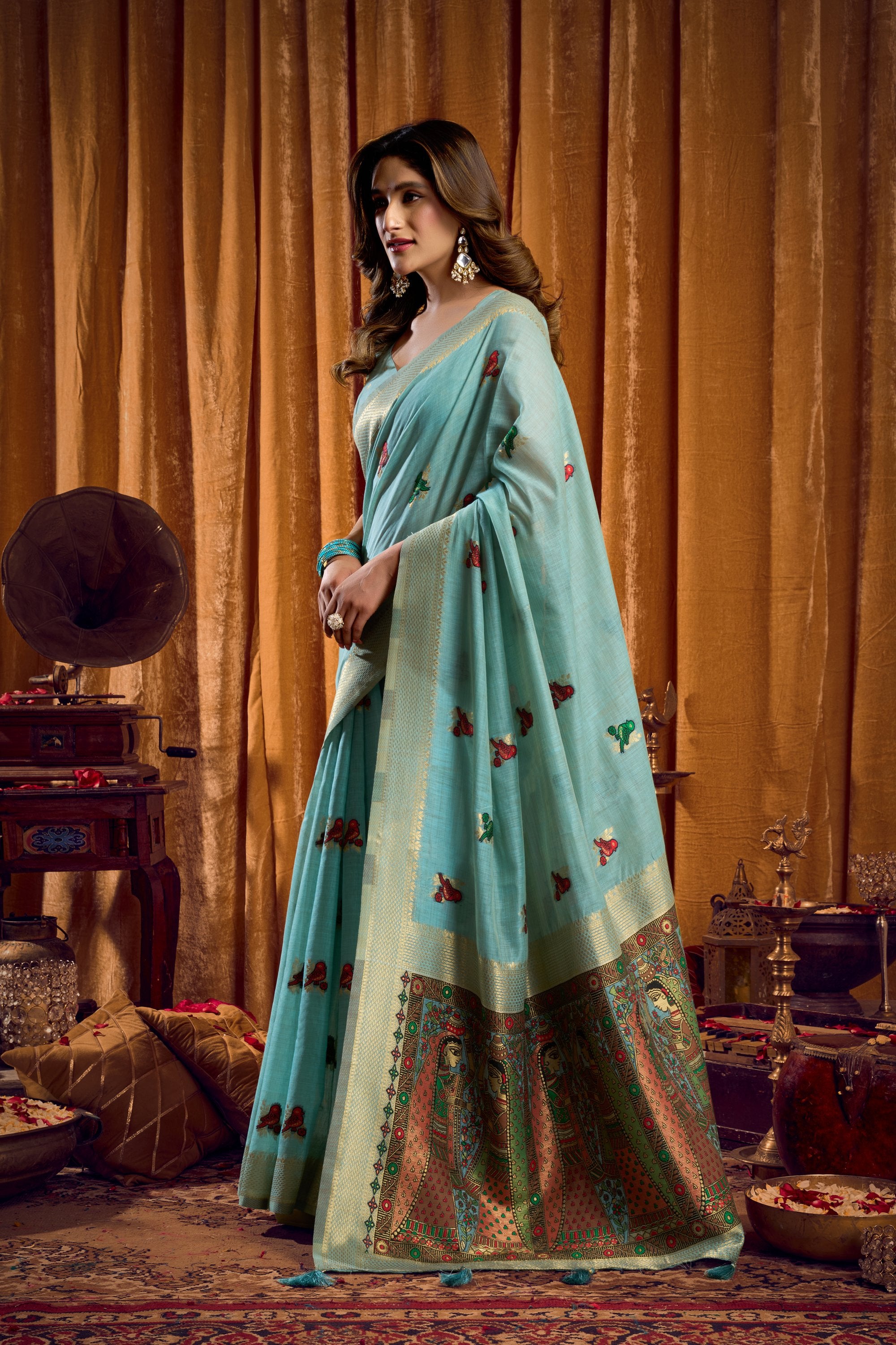 Tanisha Saree - Mint Green - Full View