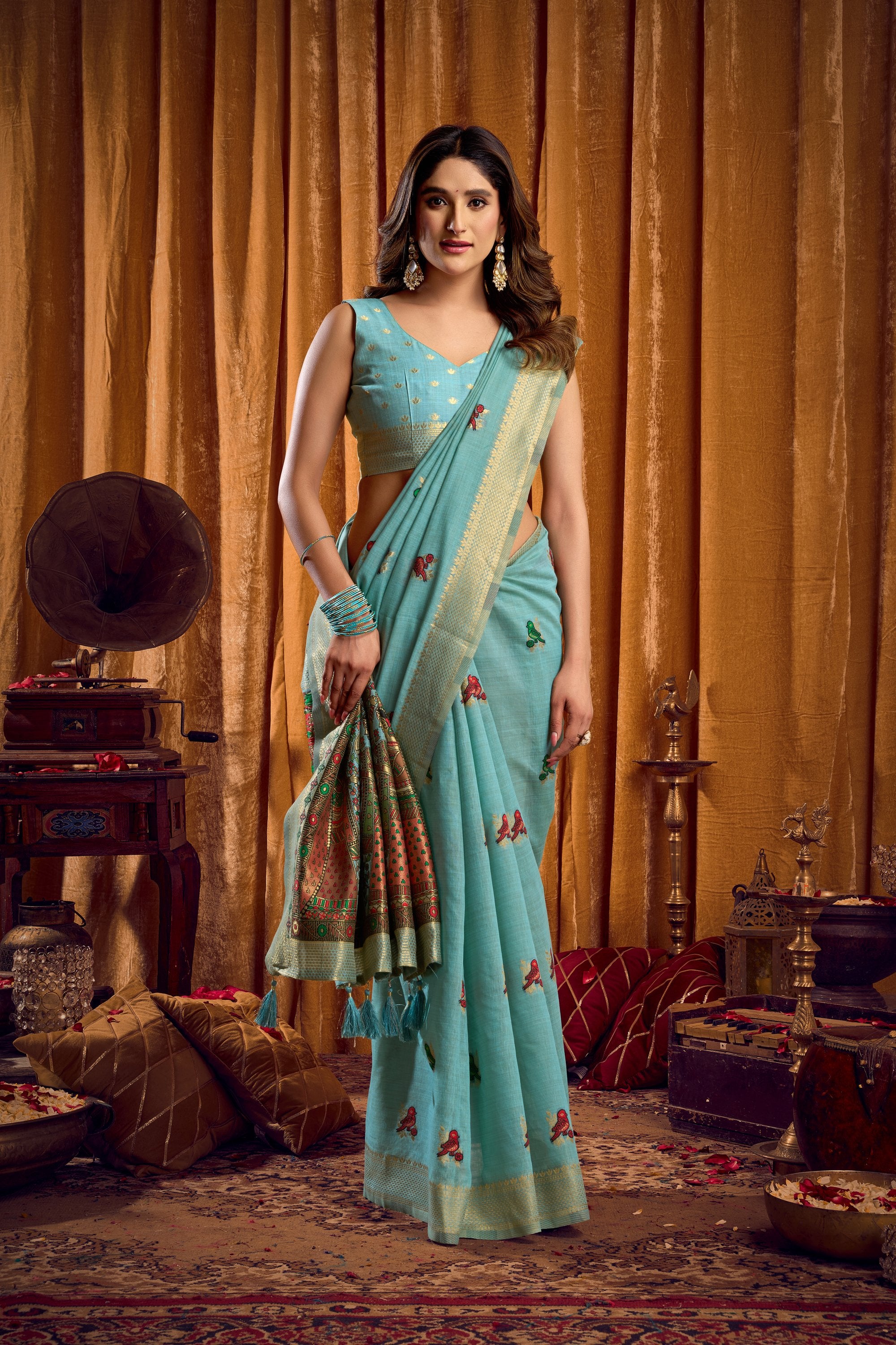 Tanisha Saree - Mint Green - Border Detail