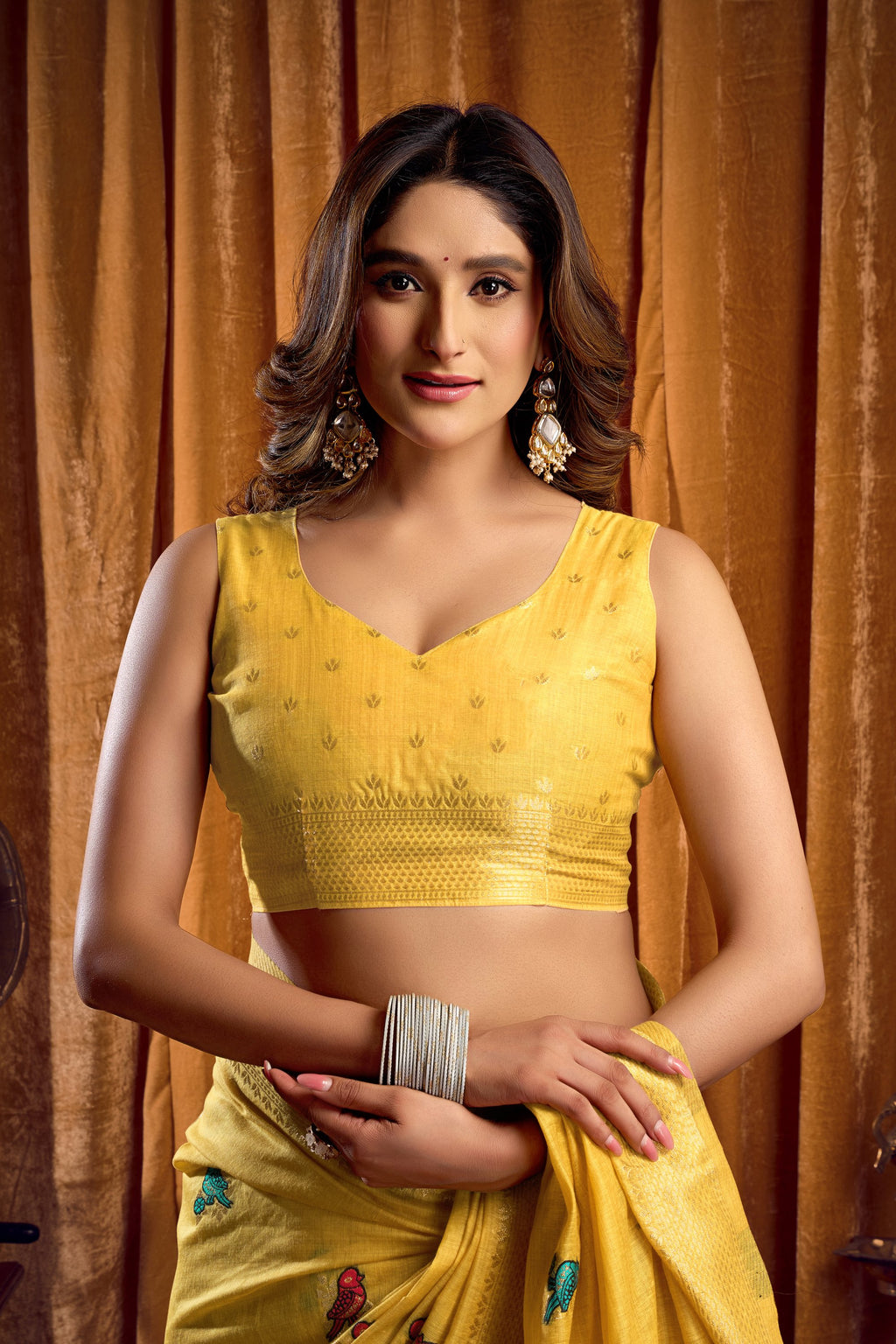 Tanisha Saree - Mustard Yellow - Close Up