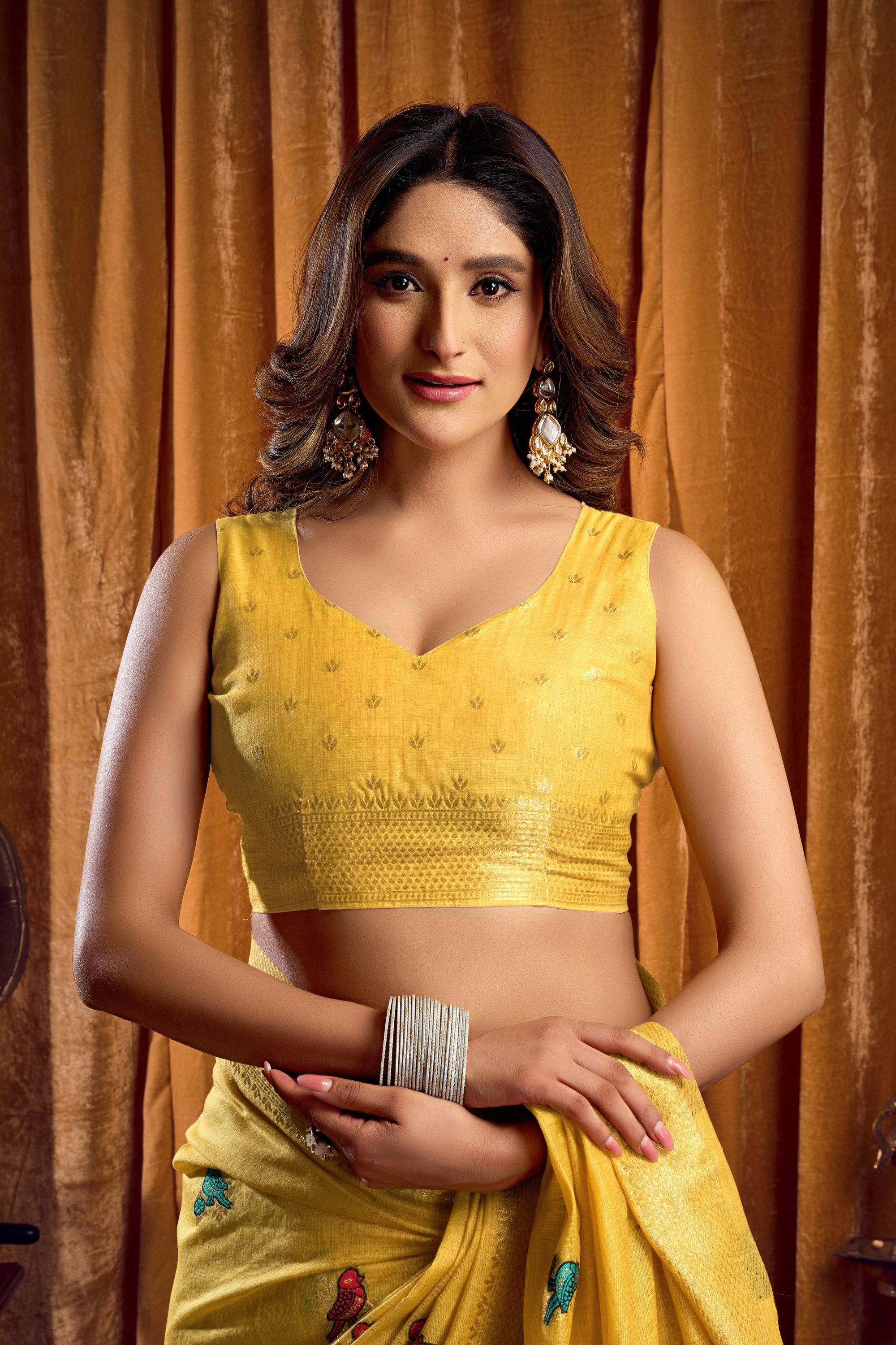 Tanisha Saree - Mustard Yellow - Close Up