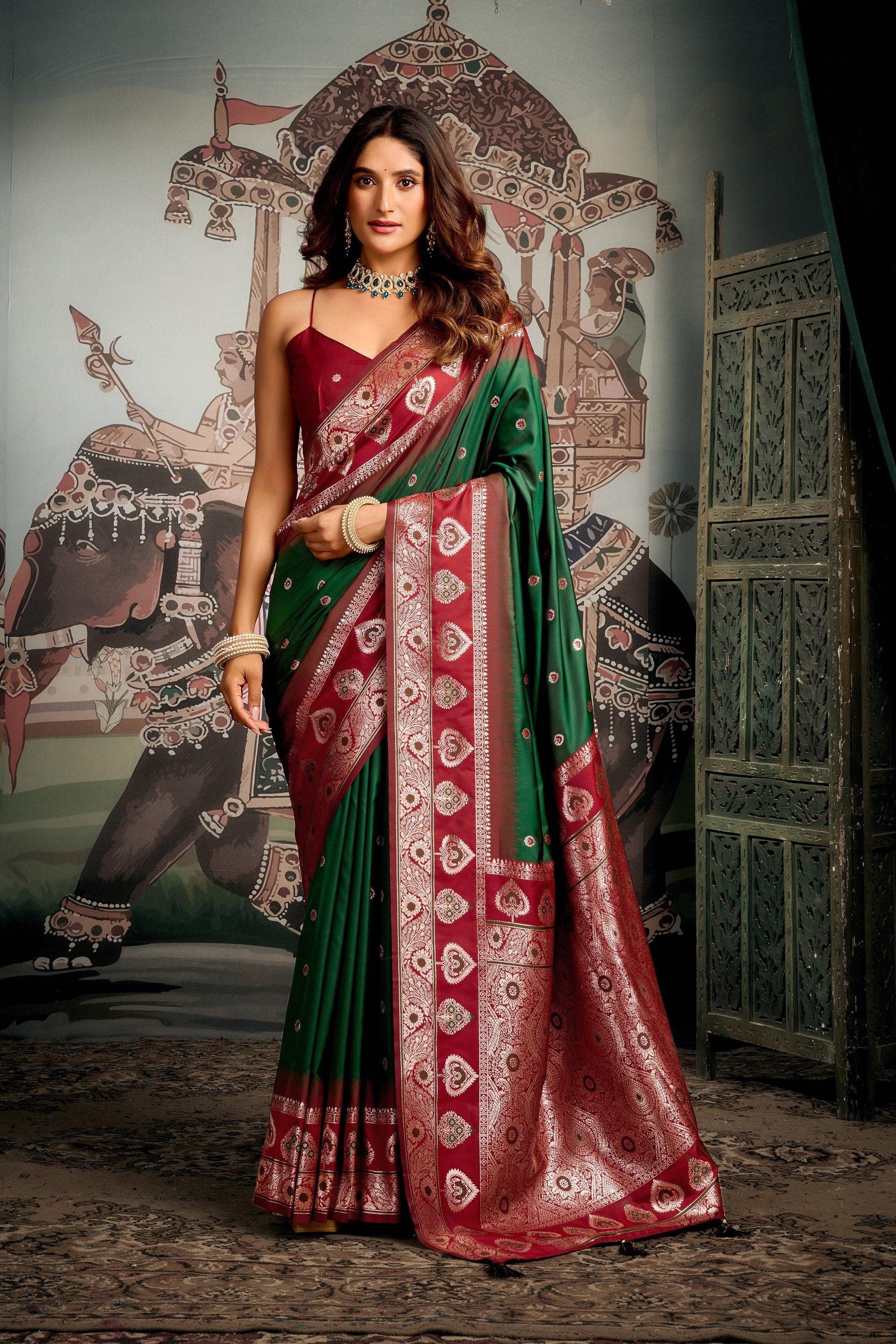 Tarana Saree - Emerald Green - Full View
