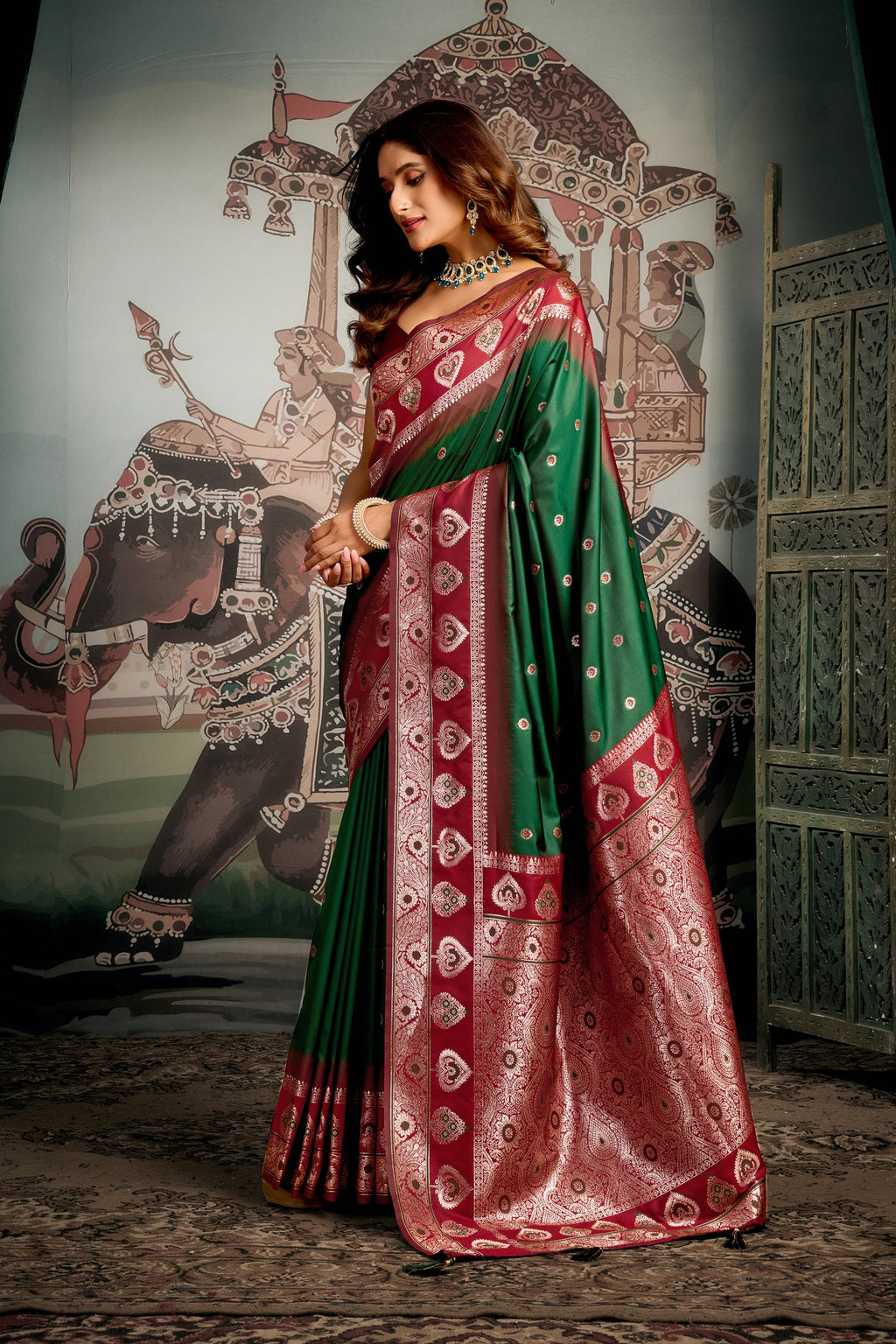 Tarana Saree - Emerald Green - Pallu Detail
