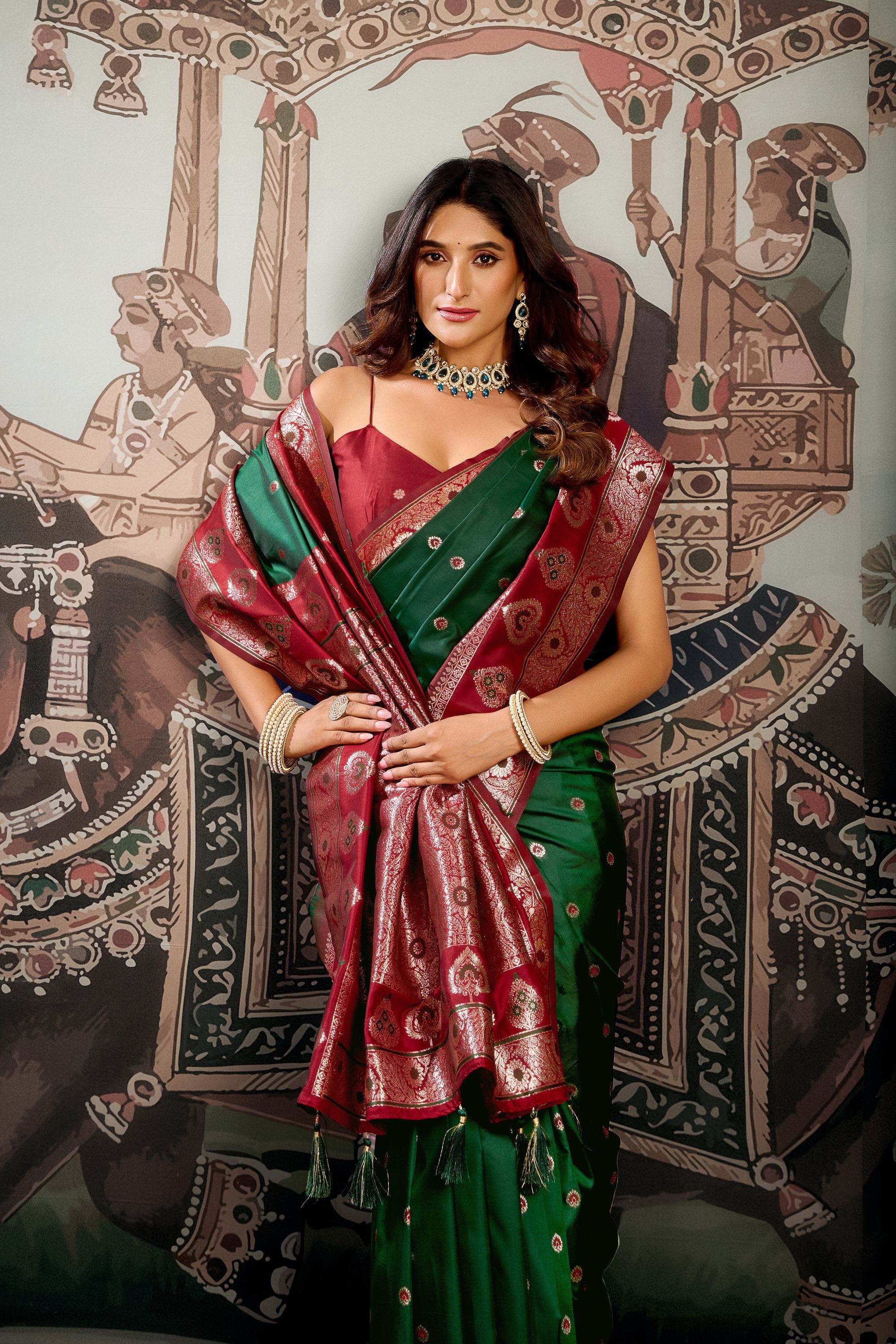 Tarana Saree - Emerald Green - Close Up