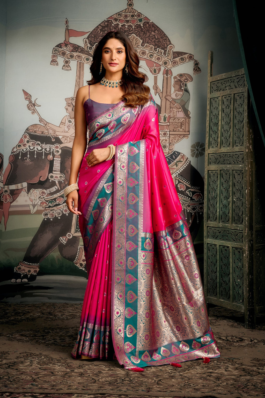 Tarana Saree - Hot Magenta - Full View