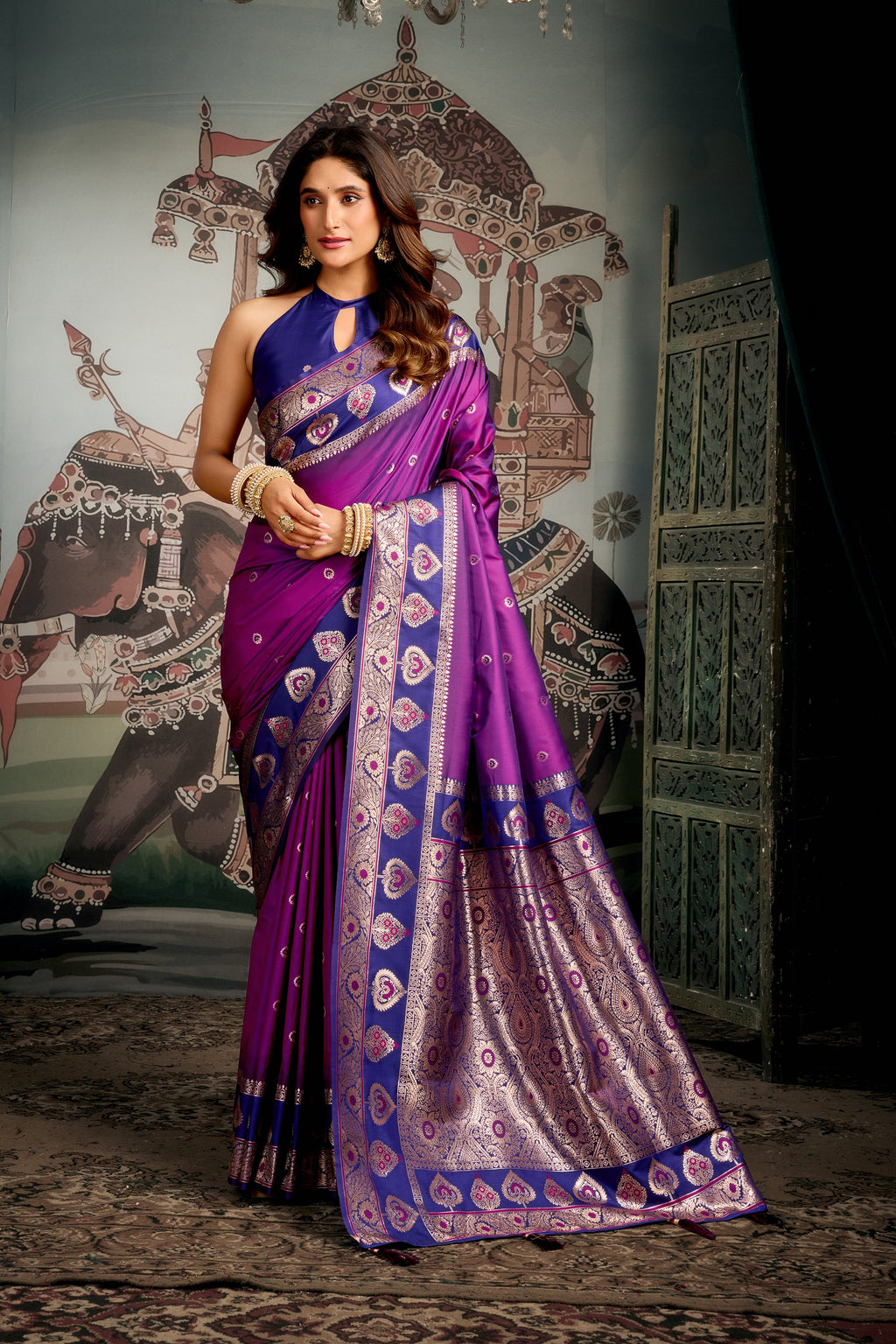 Tarana Saree - Imperial Purple - Front Drape