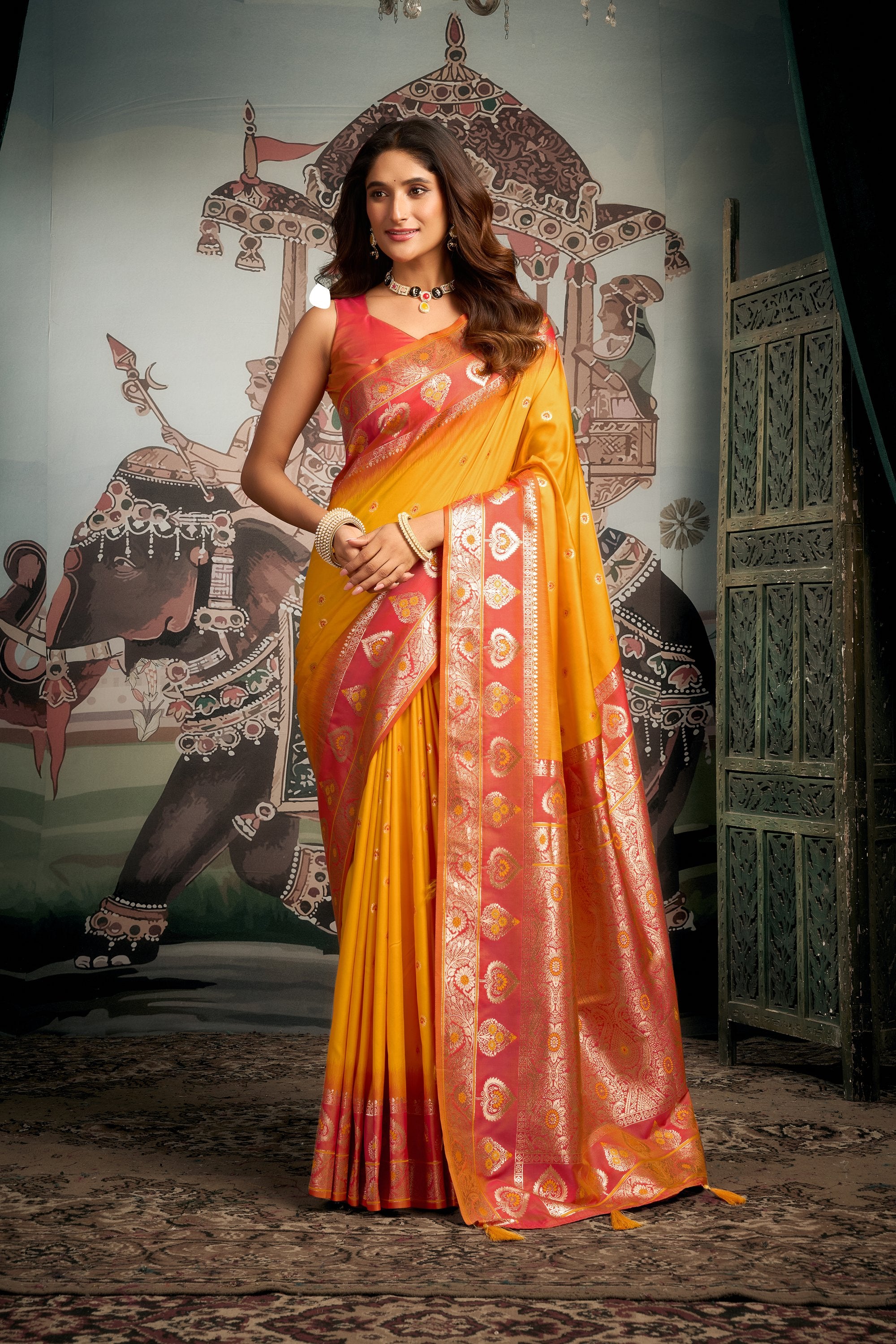 Tarana Saree - Marigold Yellow - Full View