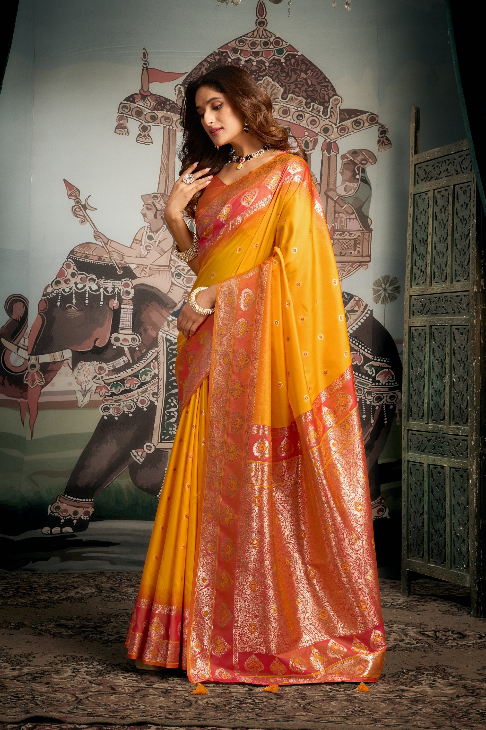 Tarana Saree - Marigold Yellow - Pallu Detail