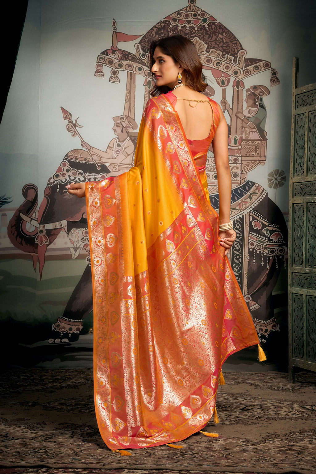 Tarana Saree - Marigold Yellow - Border Detail