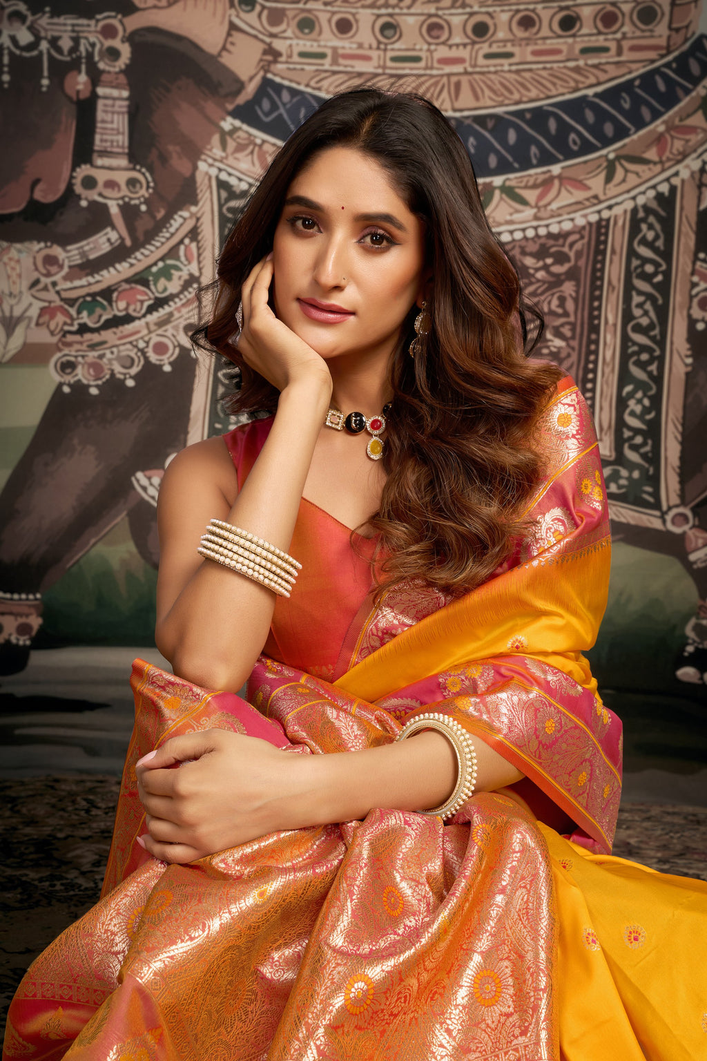 Tarana Saree - Marigold Yellow - Close Up