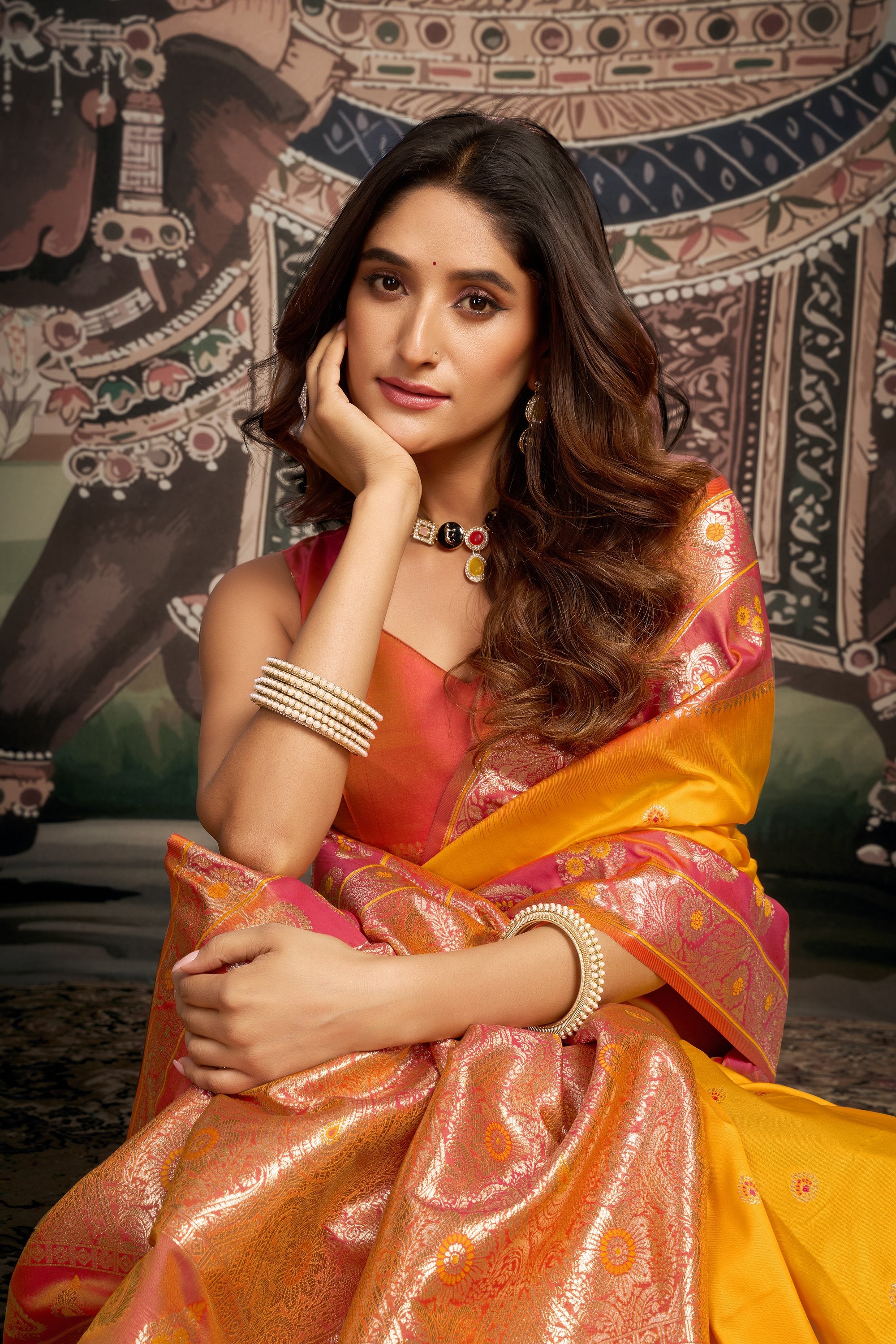 Tarana Saree - Marigold Yellow - Close Up