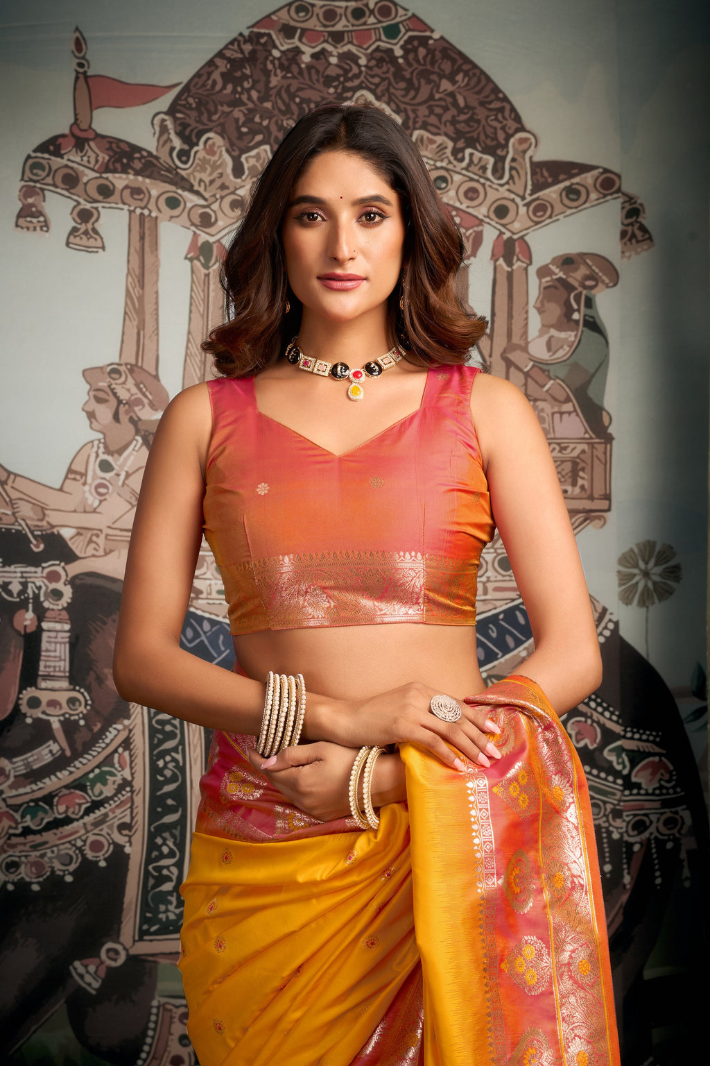 Tarana Saree - Marigold Yellow - Side View