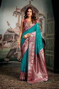 Tarana Saree - Turquoise Teal - Front Drape