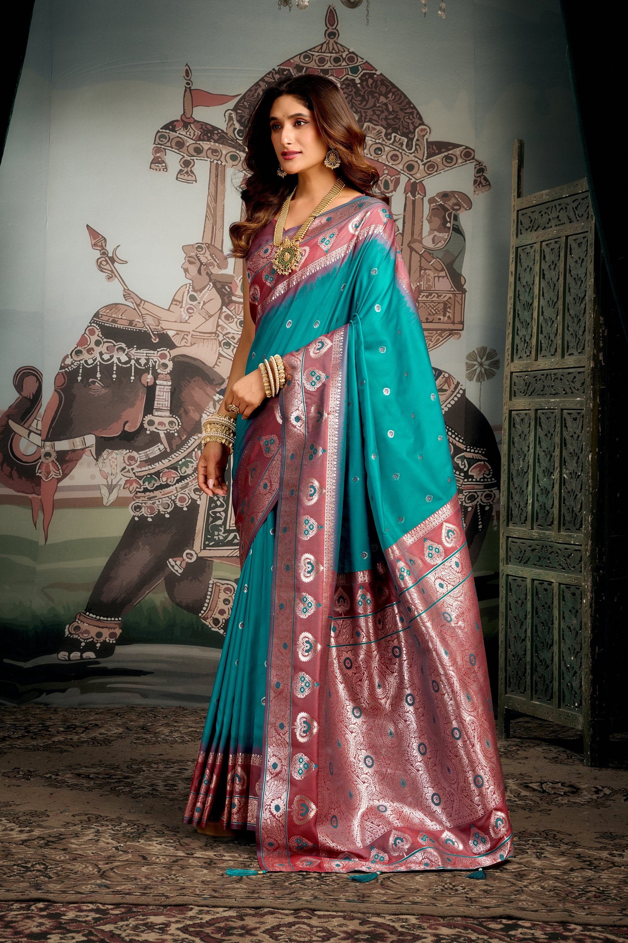 Tarana Saree - Turquoise Teal - Full View