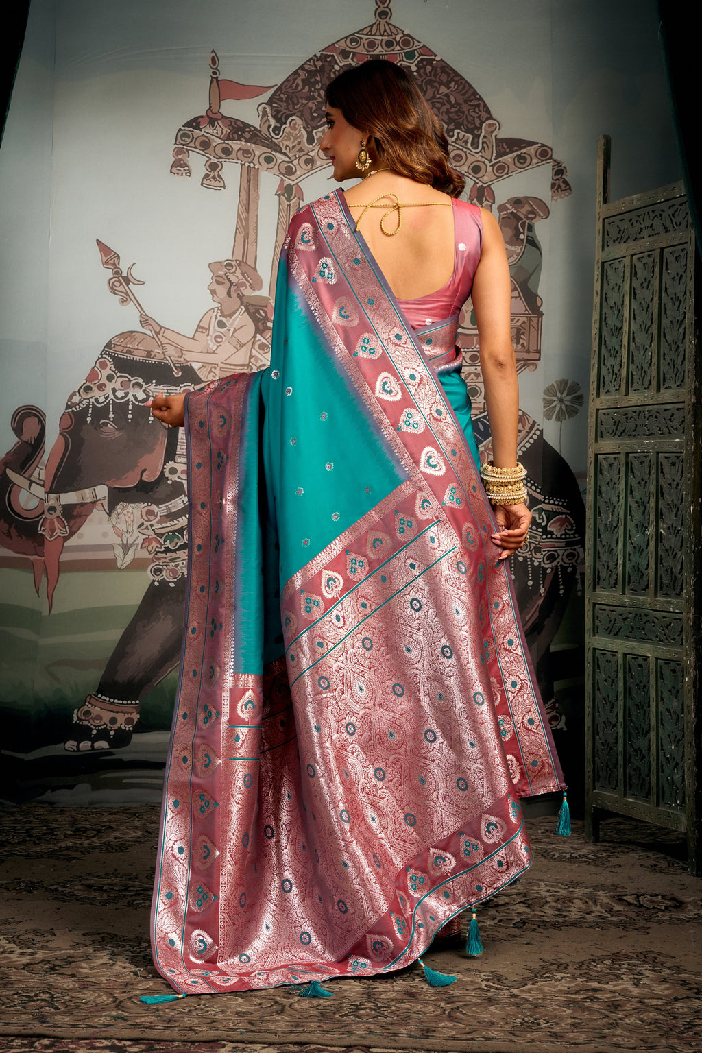 Tarana Saree - Turquoise Teal - Pallu Detail