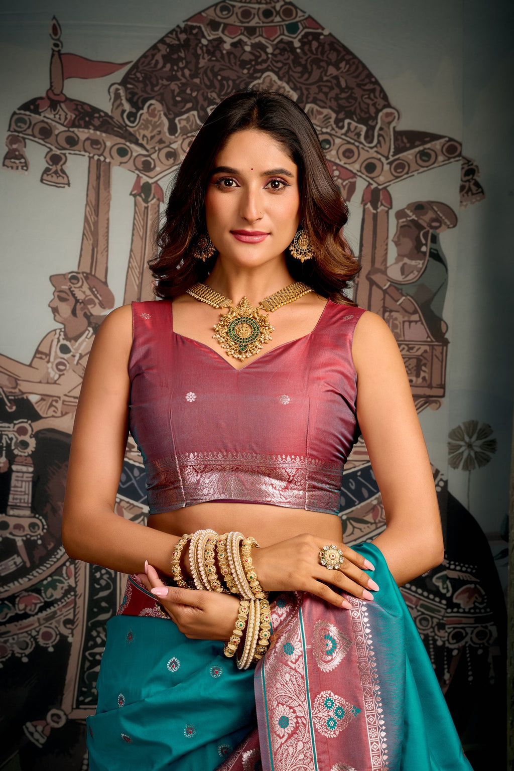 Tarana Saree - Turquoise Teal - Close Up