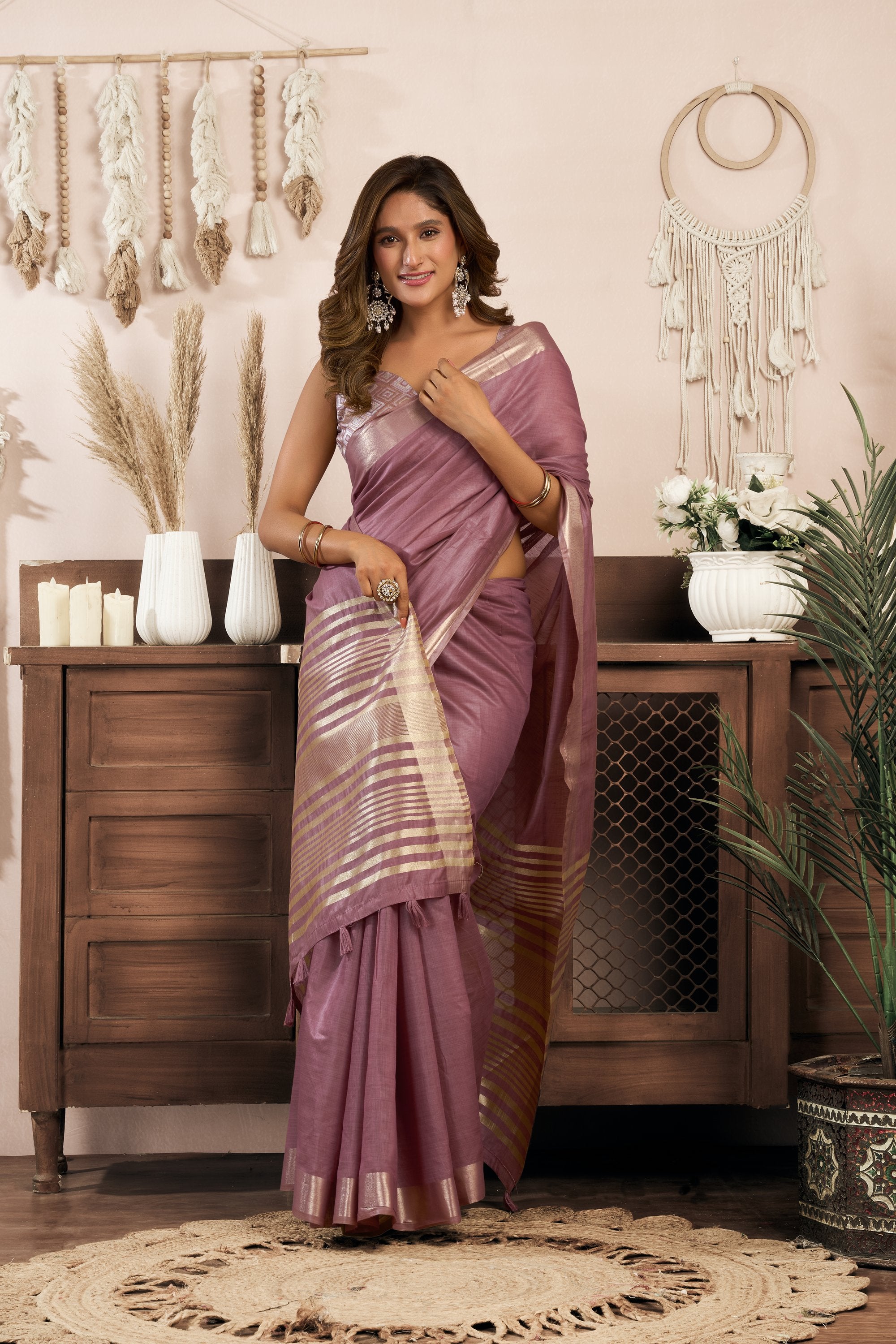 Vaibhavi Saree - Dusty Mauve - Border Detail