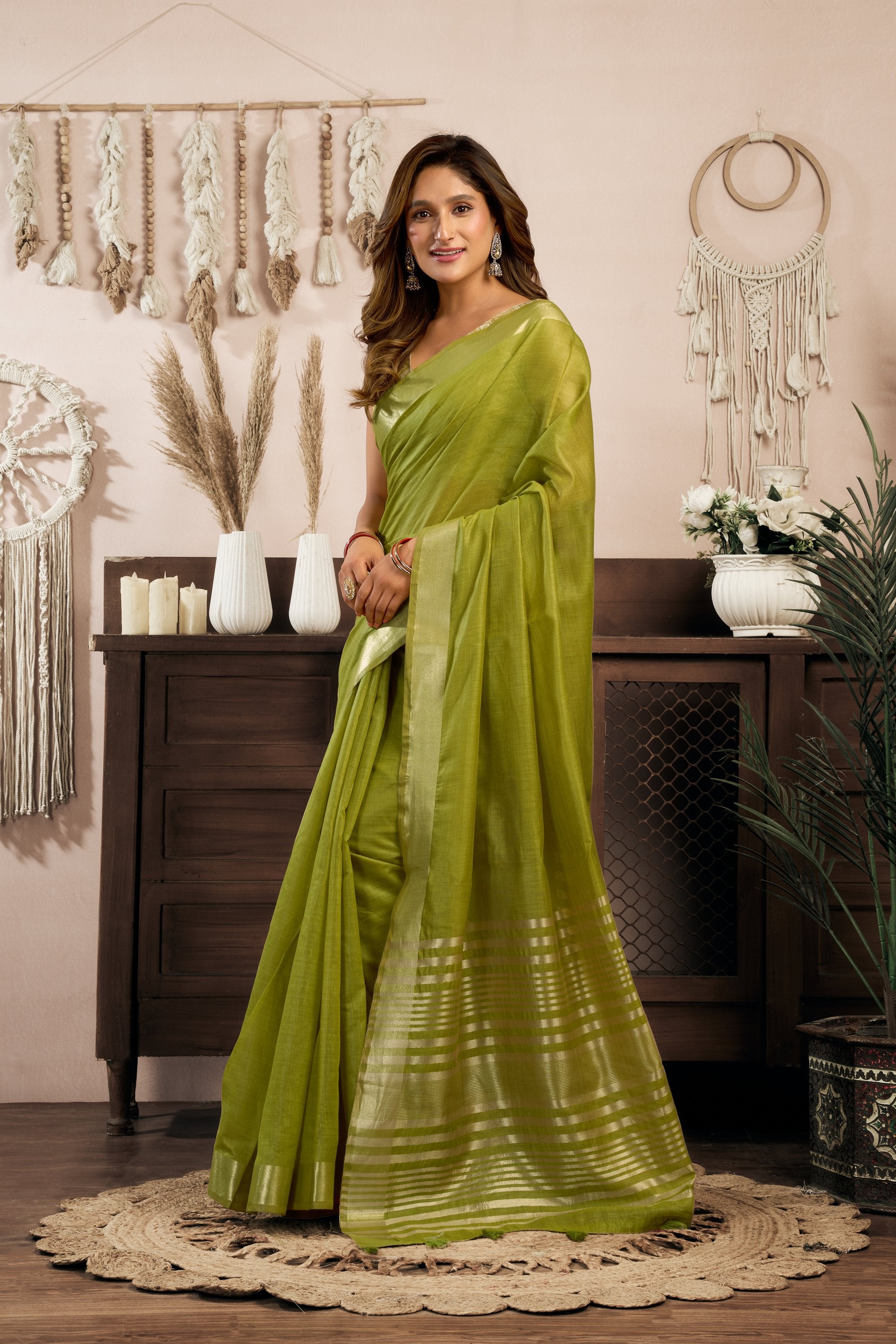 Vaibhavi Saree - Olive Lime - Full View
