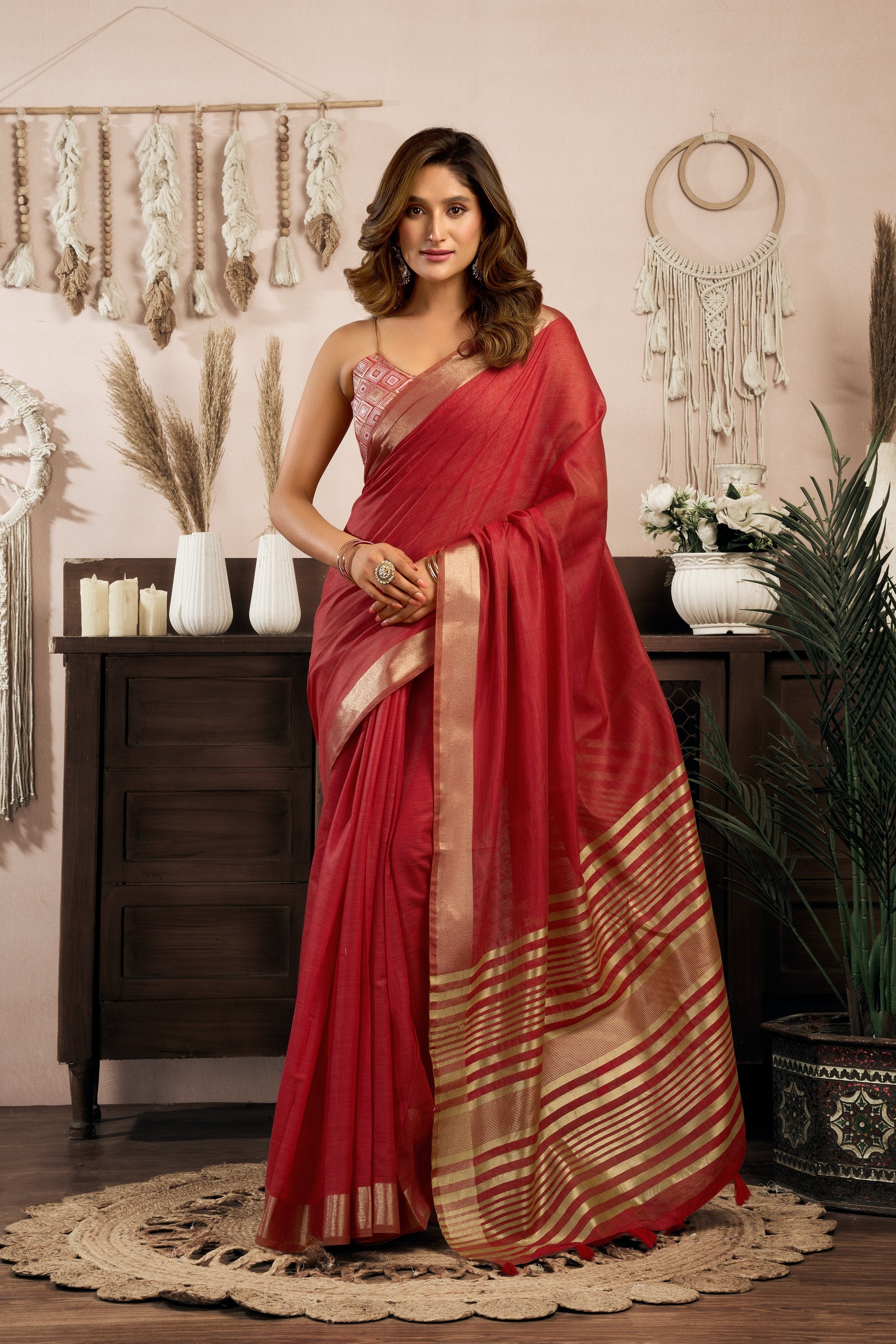 Vaibhavi Saree - Ruby Red - Front Drape