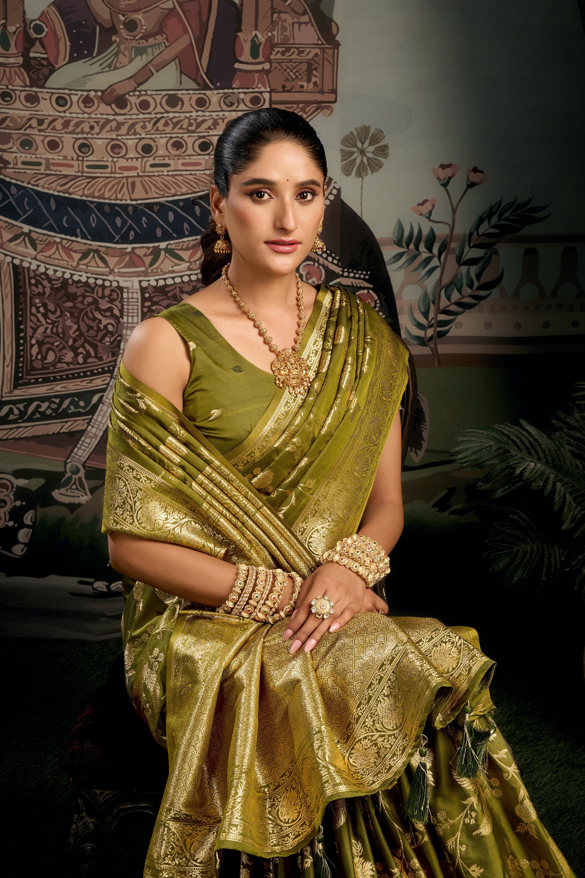 Virasat Saree - Antique Olive - Side View