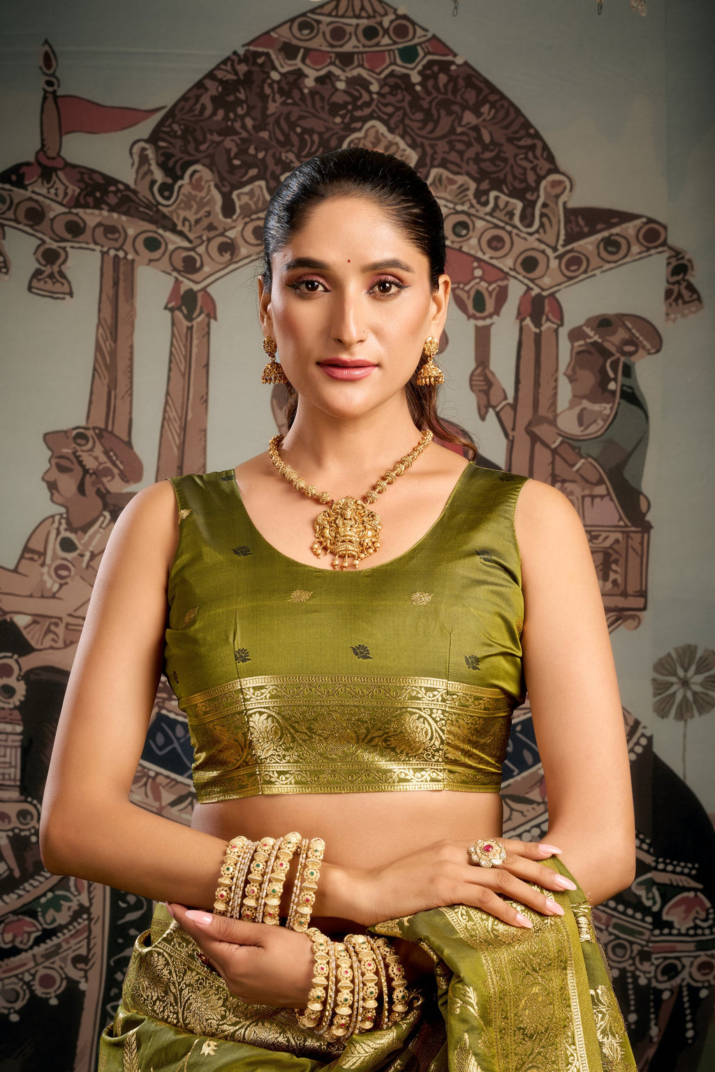 Virasat Saree - Antique Olive - Back View