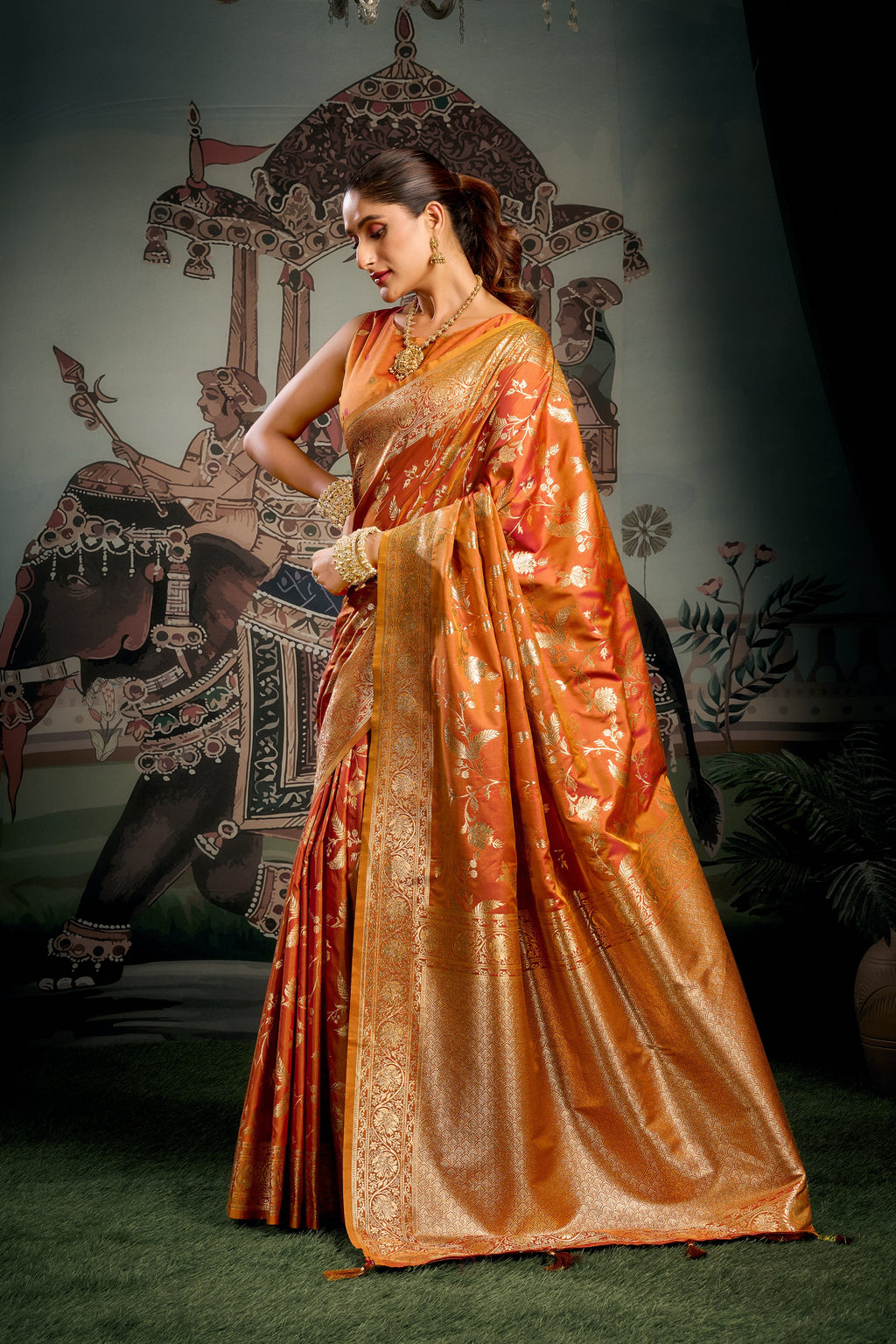 Virasat Saree - Copper Amber - Full View