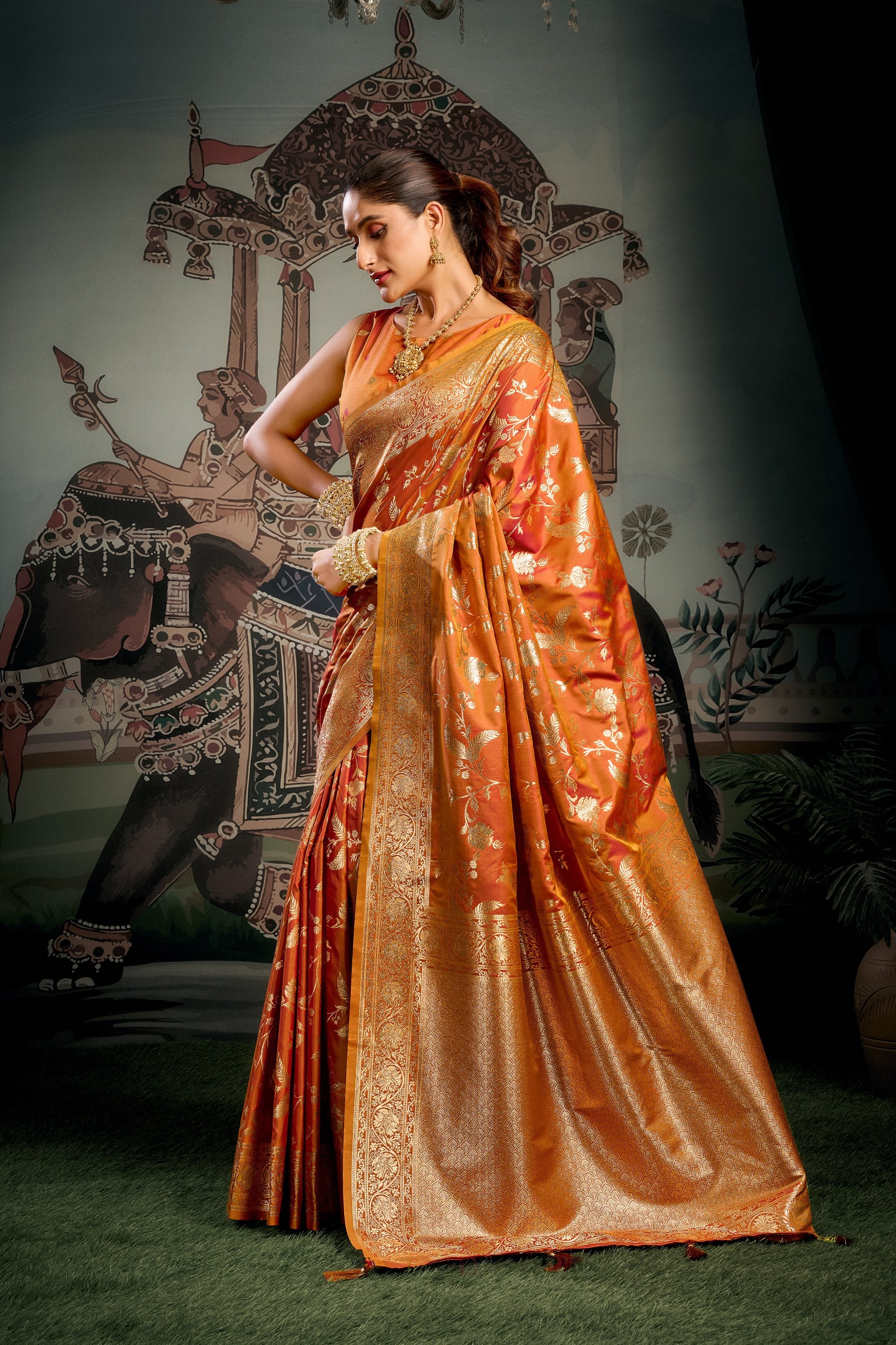 Virasat Saree - Copper Amber - Full View