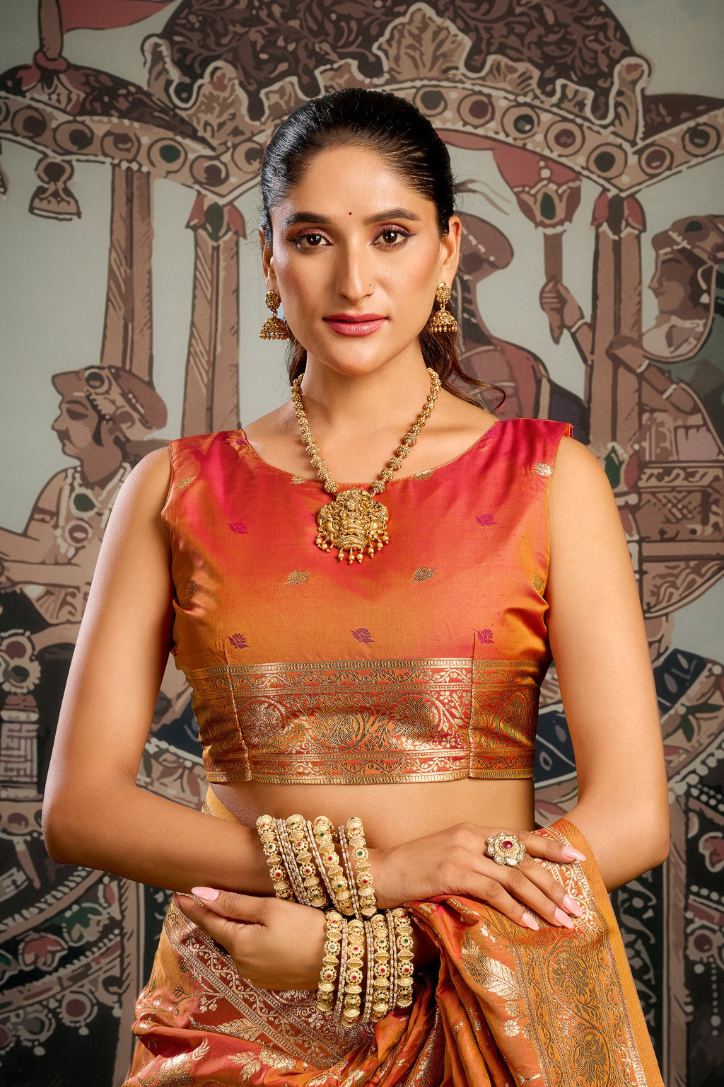 Virasat Saree - Copper Amber - Close Up