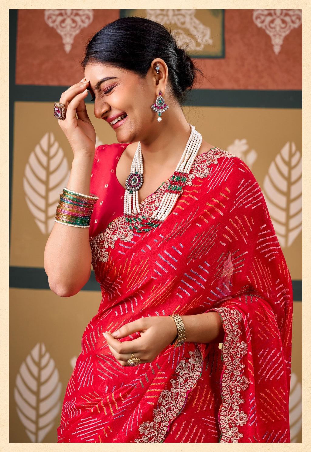 Sparkle Chiffon Saree with Embroidery - Red
