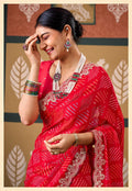 Sparkle Chiffon Saree with Embroidery - Red