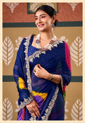 Sparkle Chiffon Saree with Embroidery - Blue