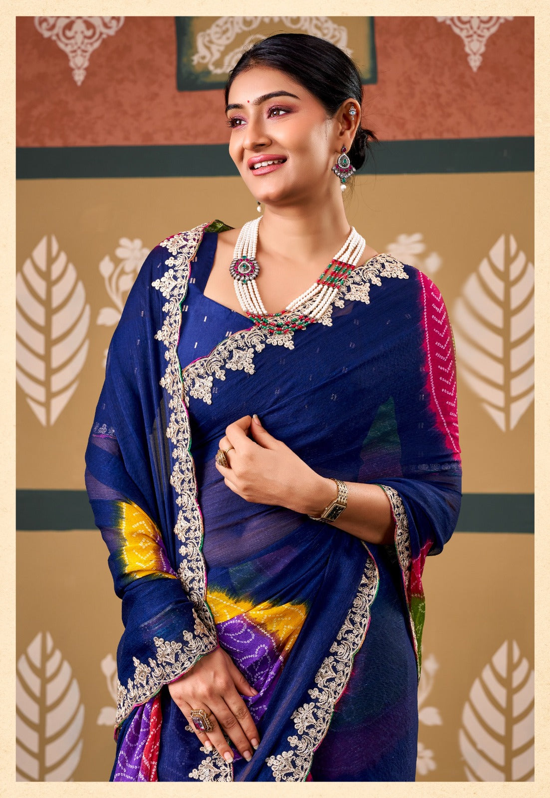 Sparkle Chiffon Saree with Embroidery - Blue