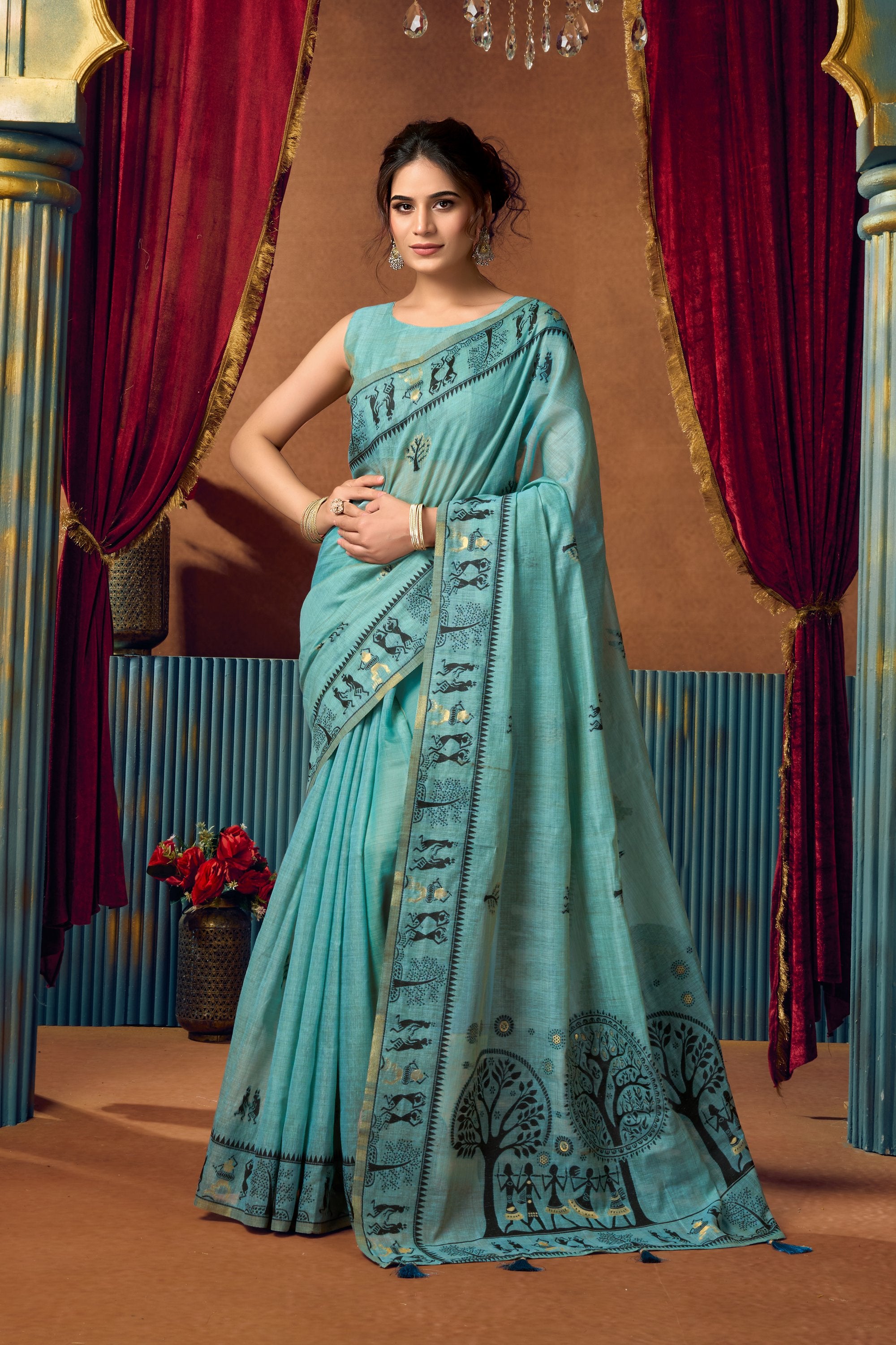 Yamini Saree - Aqua Blue - Pallu Detail