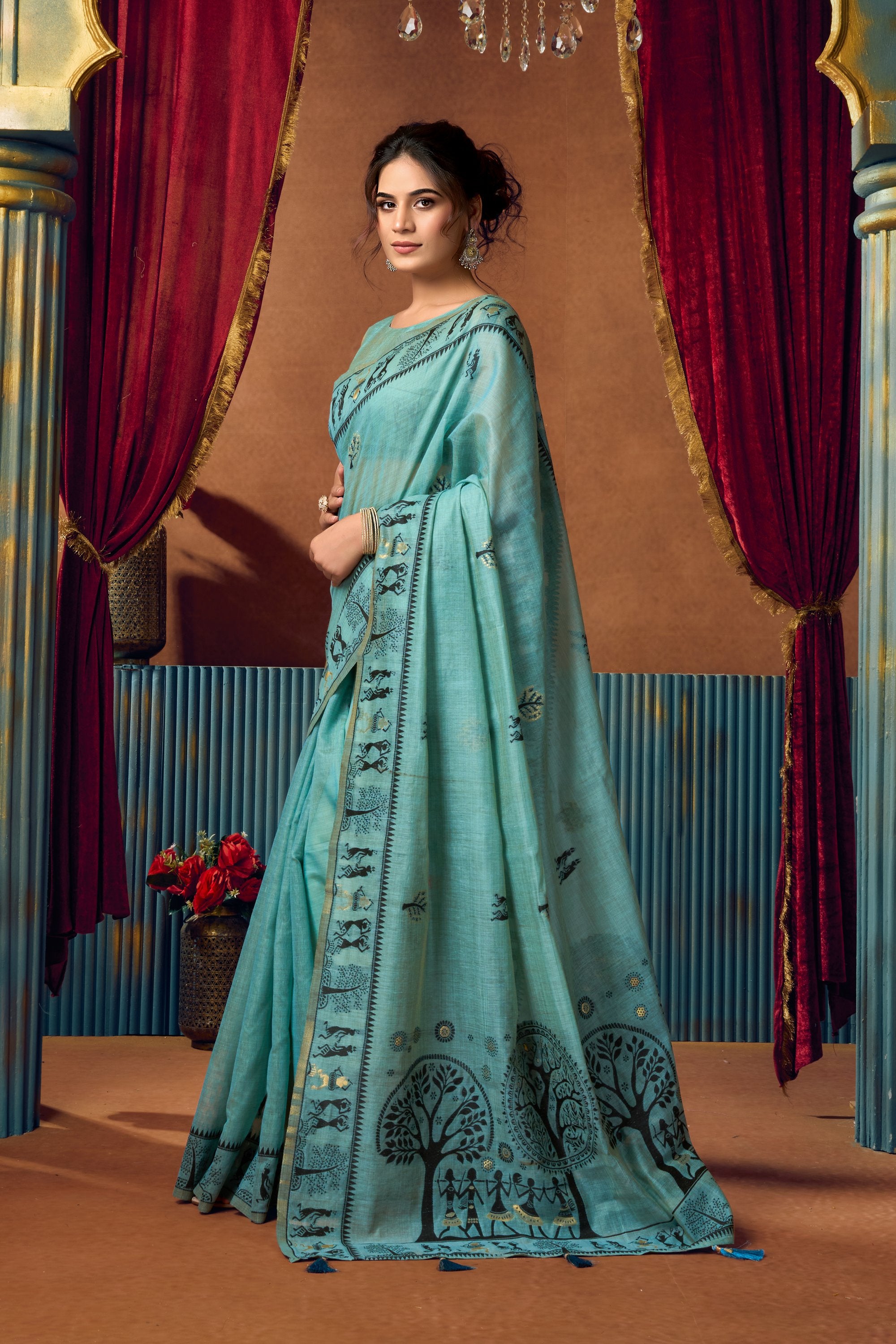 Yamini Saree - Aqua Blue - Border Detail
