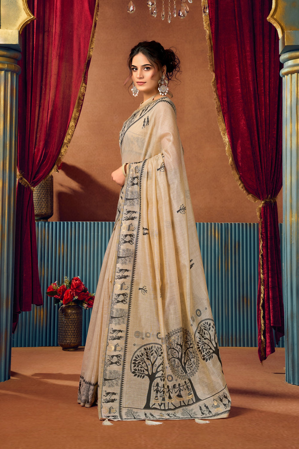 Yamini Saree - Ivory Beige - Full View