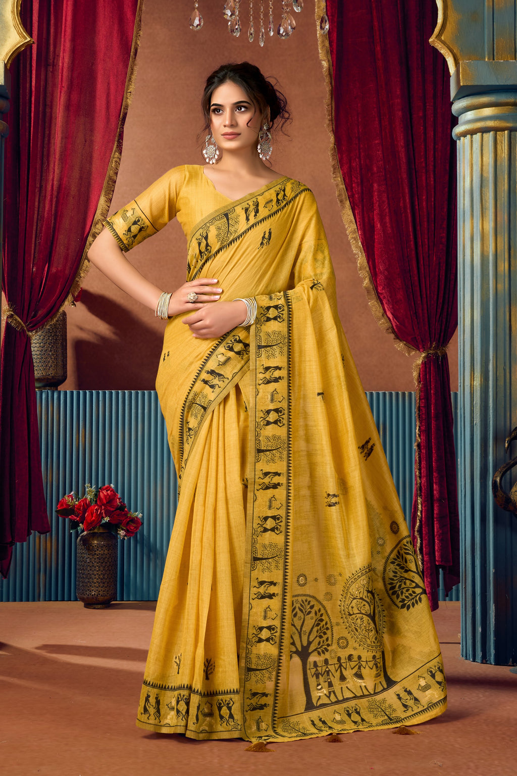 Yamini Saree - Mustard Gold - Front Drape