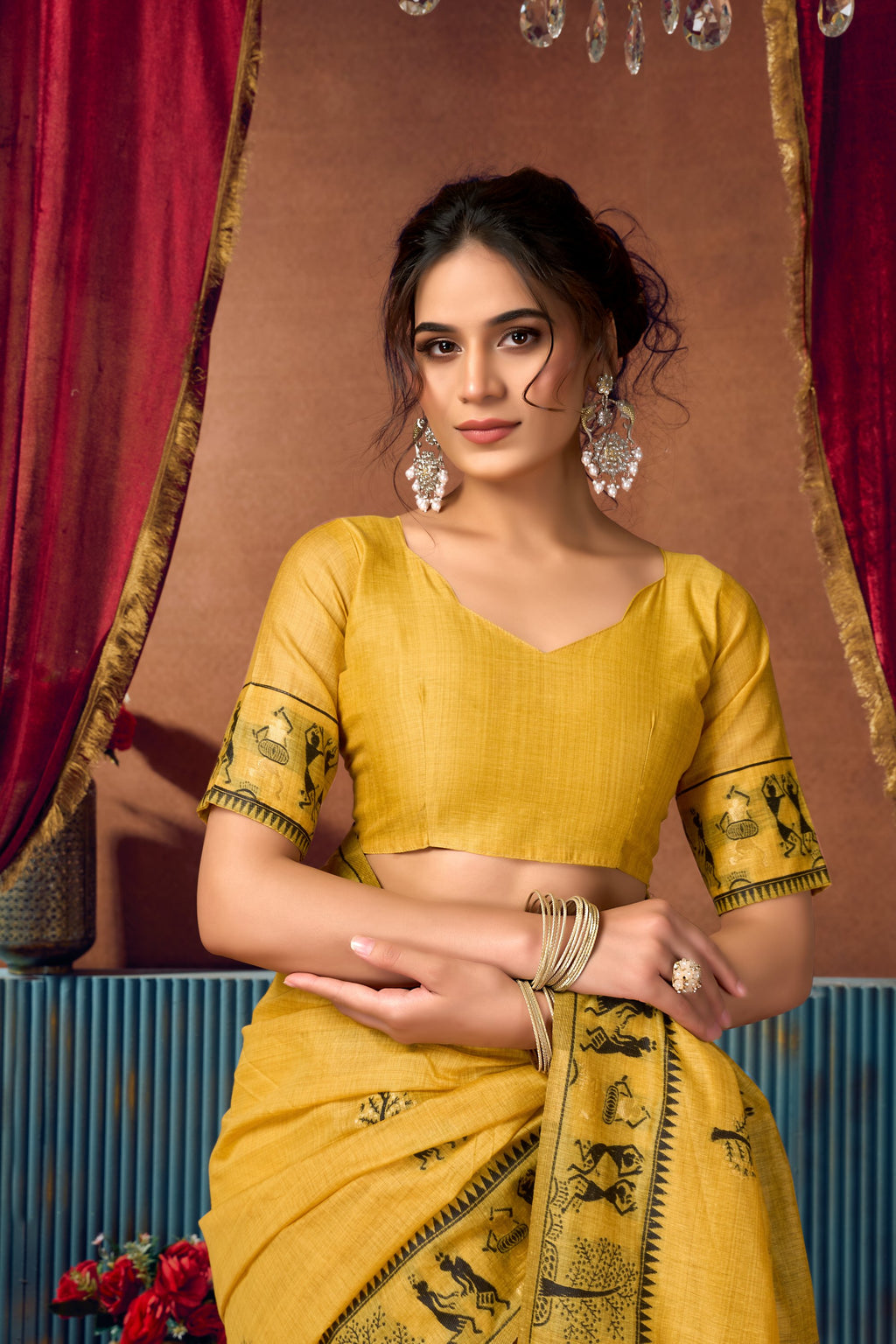 Yamini Saree - Mustard Gold - Close Up