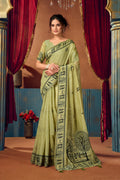 Yamini Saree - Pistachio Olive - Front Drape