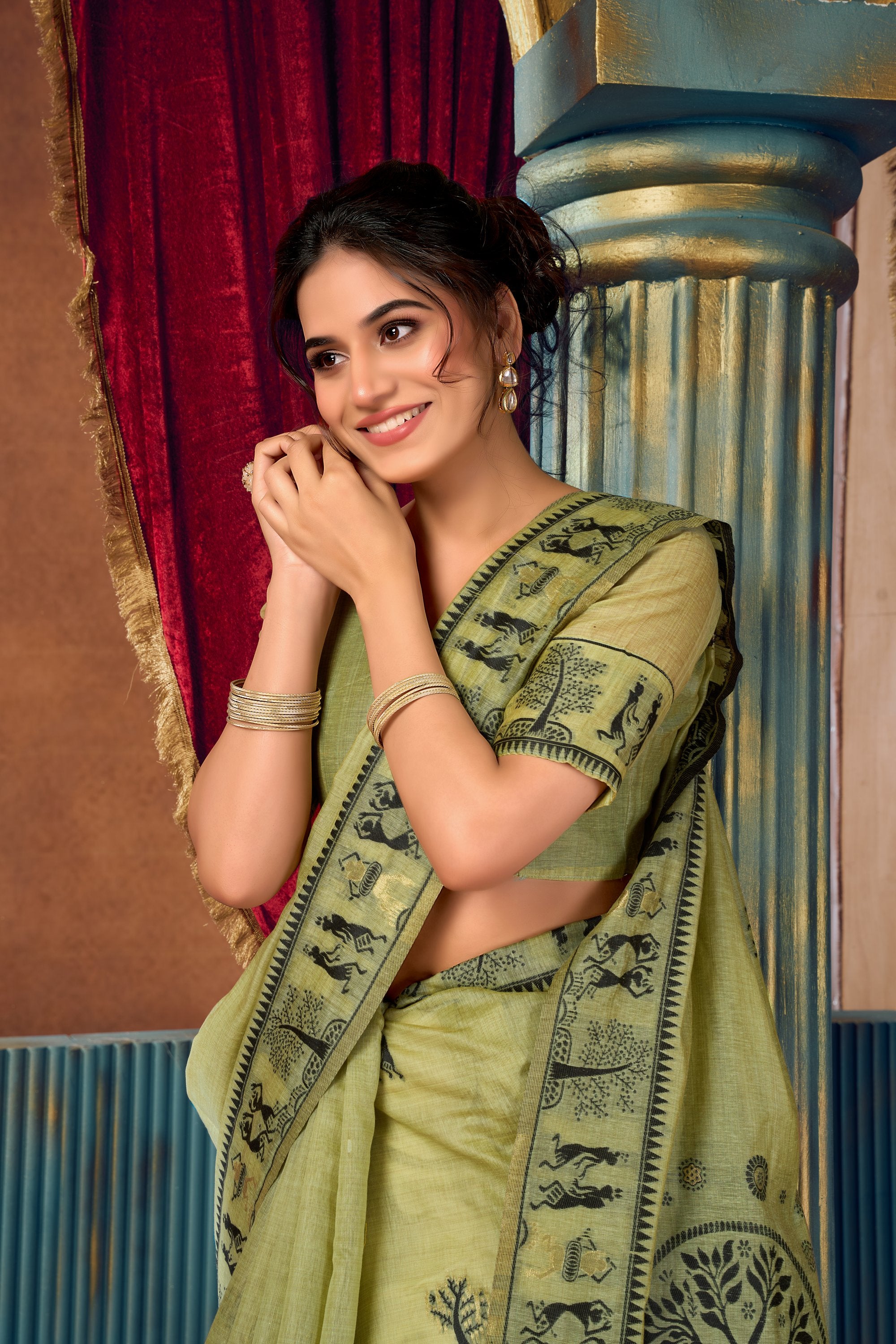 Yamini Saree - Pistachio Olive - Blouse View