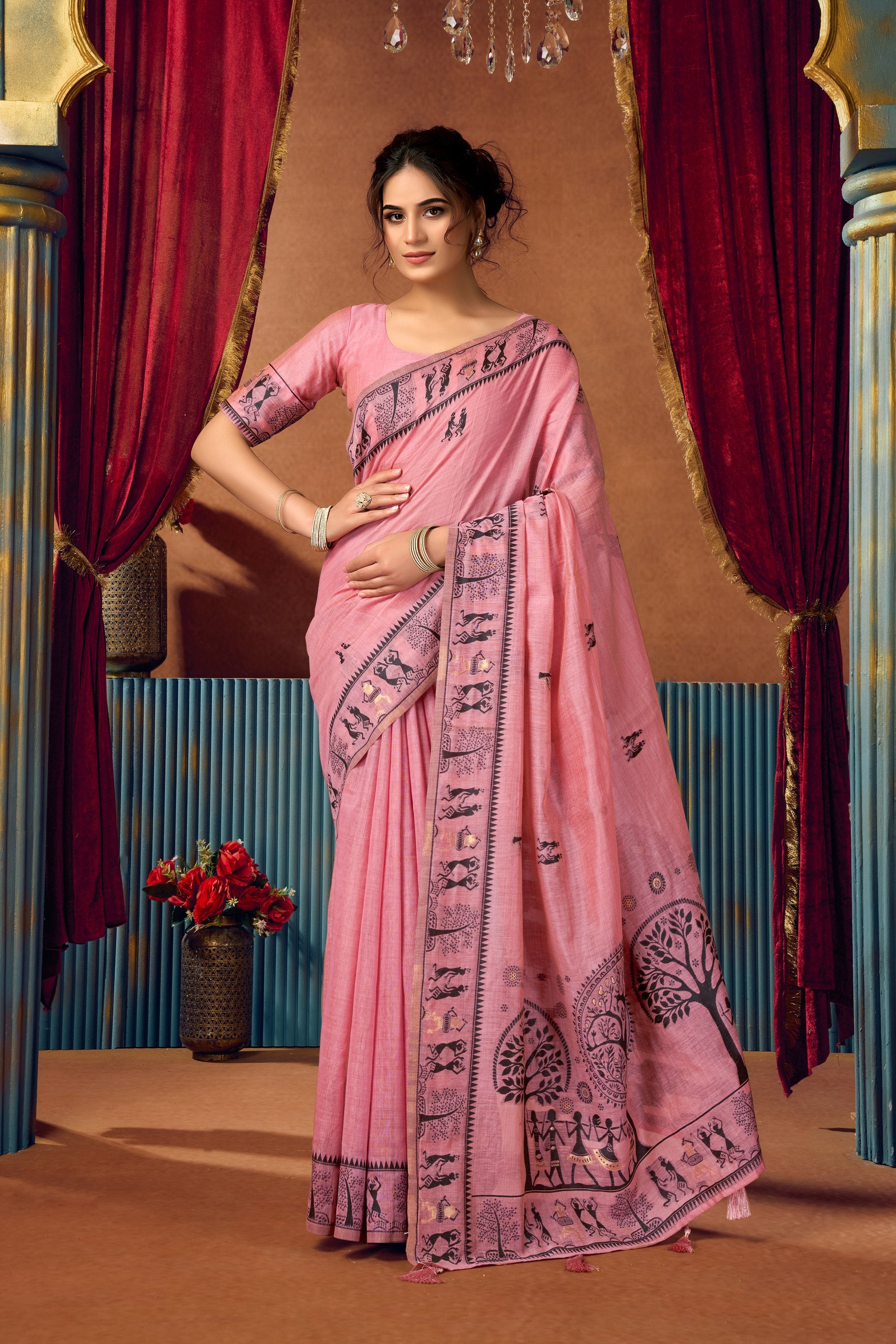 Yamini Saree - Rose Pink - Front Drape