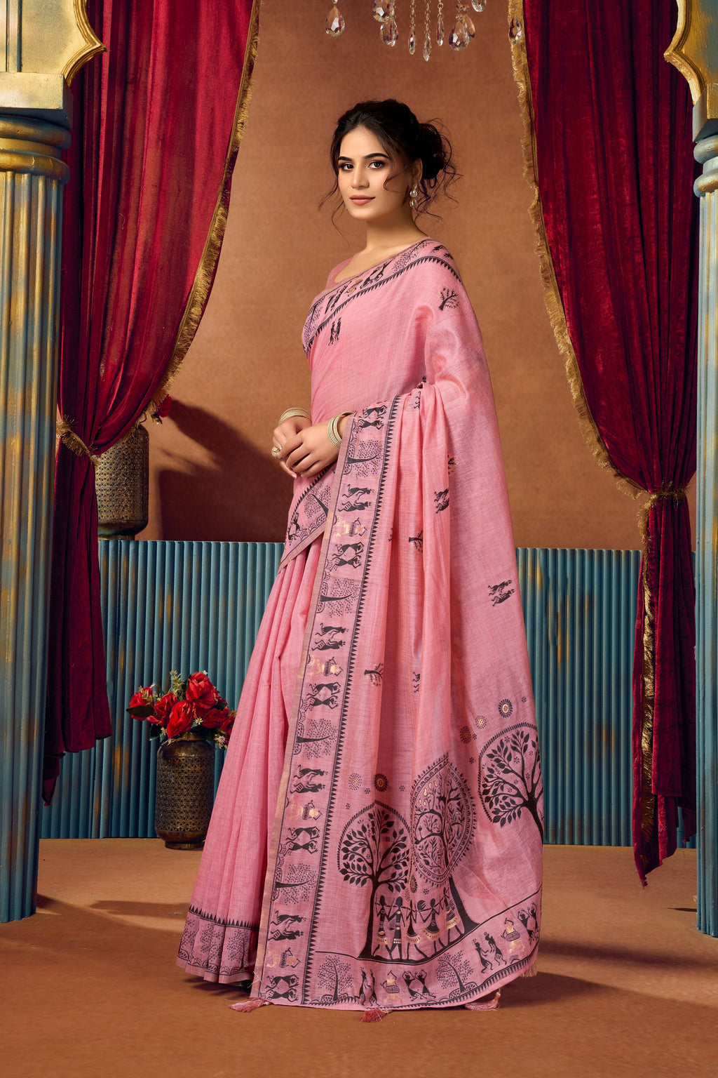 Yamini Saree - Rose Pink - Full View