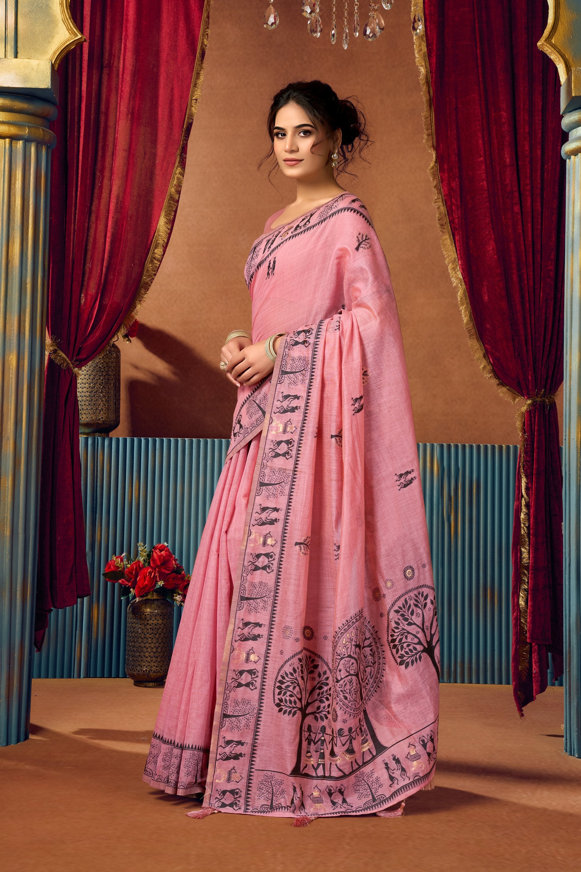 Yamini Saree - Rose Pink - Full View