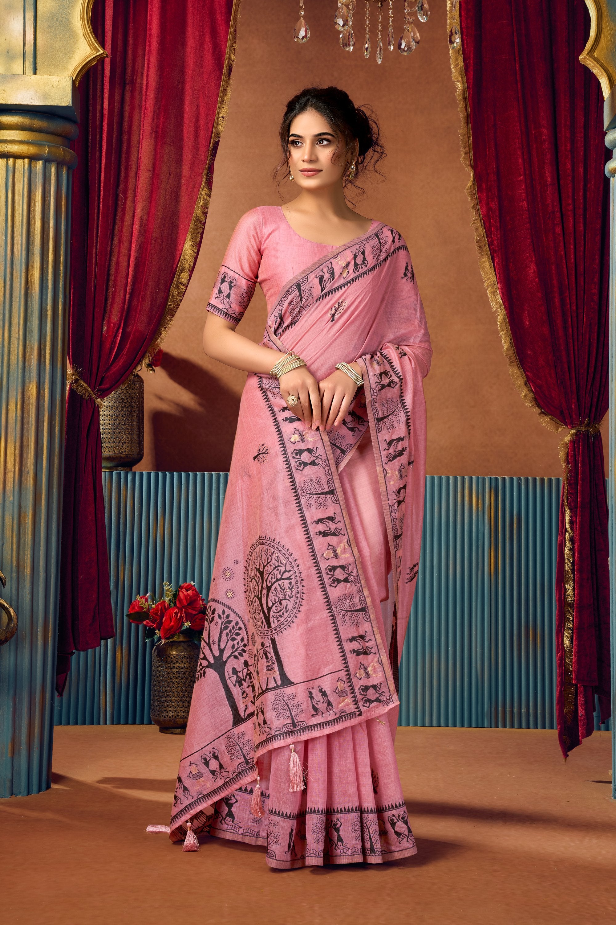 Yamini Saree - Rose Pink - Border Detail