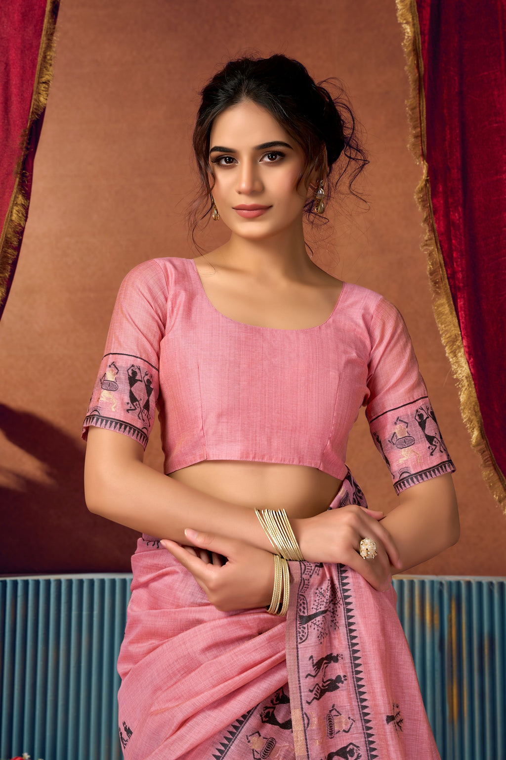 Yamini Saree - Rose Pink - Close Up