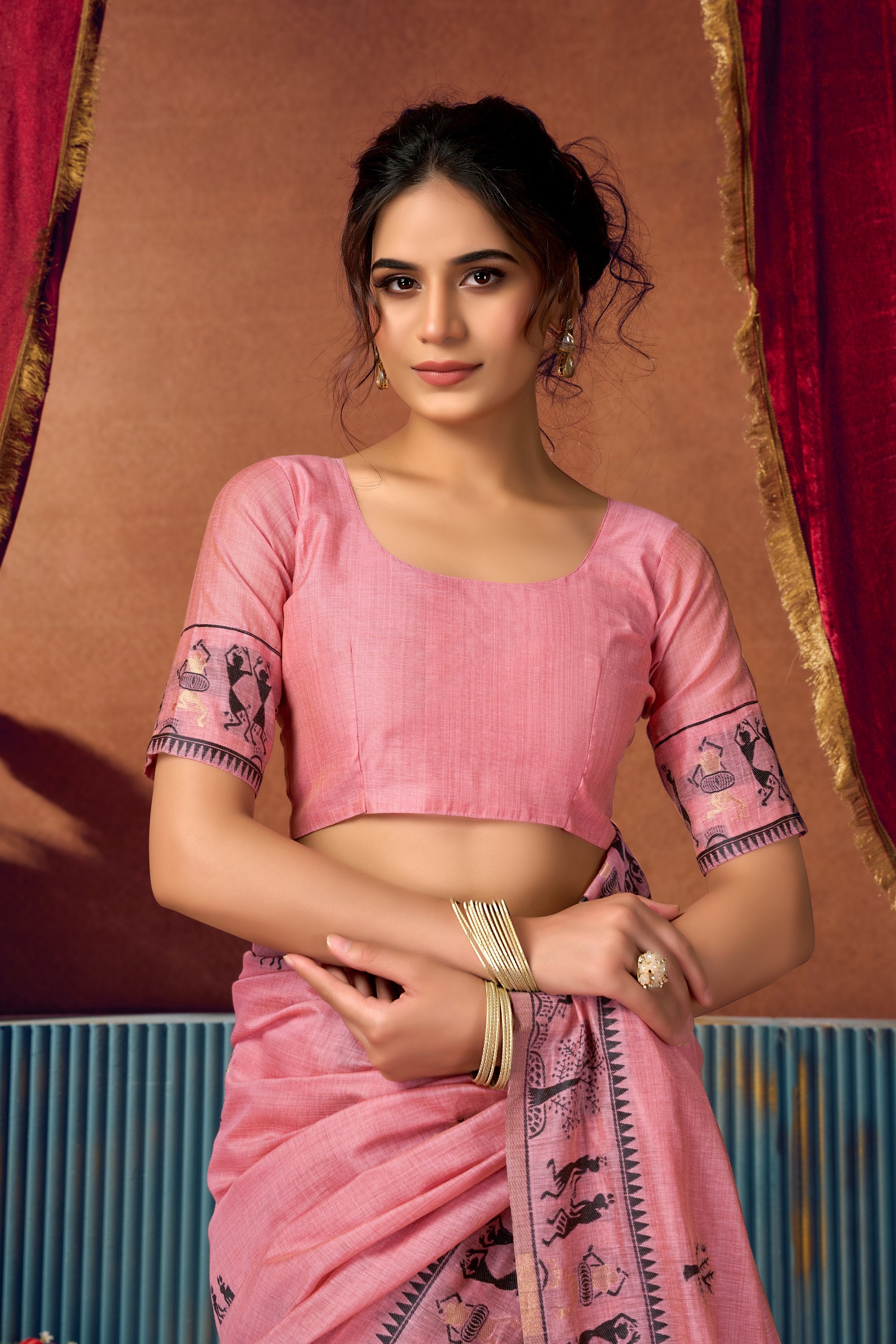 Yamini Saree - Rose Pink - Close Up