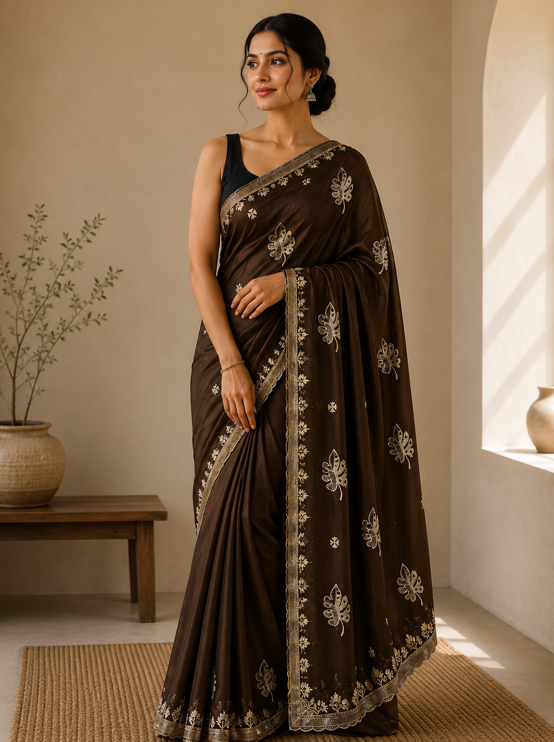Midnight Rangoli Silk Saree with Silver Zari & Thread Embroidery