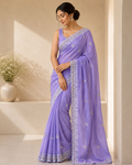 Lavender Mist Crunchy Silk Paisley Embroidery Saree